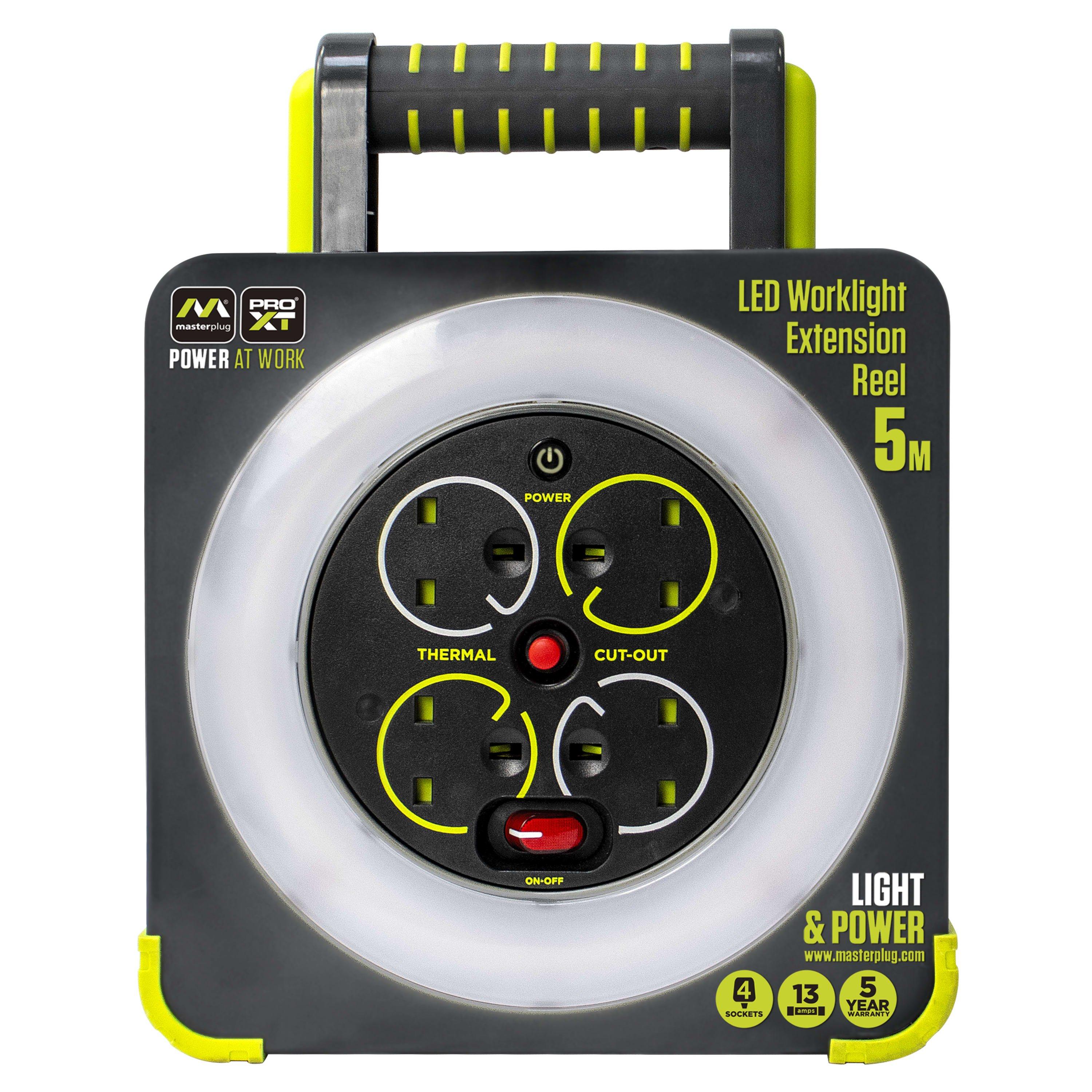 Green And Black - Masterplug - Masterplug 5m 4 Socket Work Light Cable Reel 13A - 3