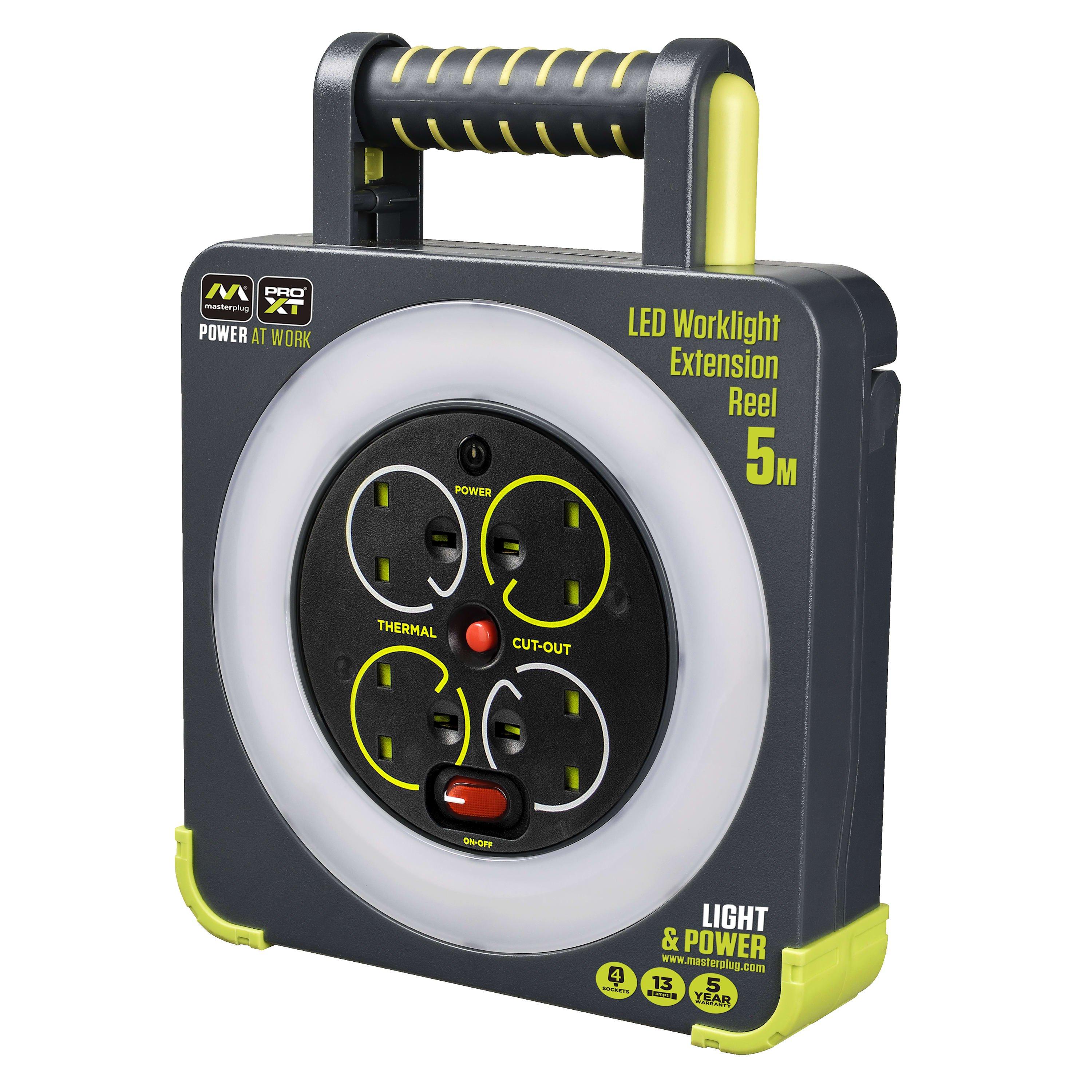 Green And Black - Masterplug - Masterplug 5m 4 Socket Work Light Cable Reel 13A - 4