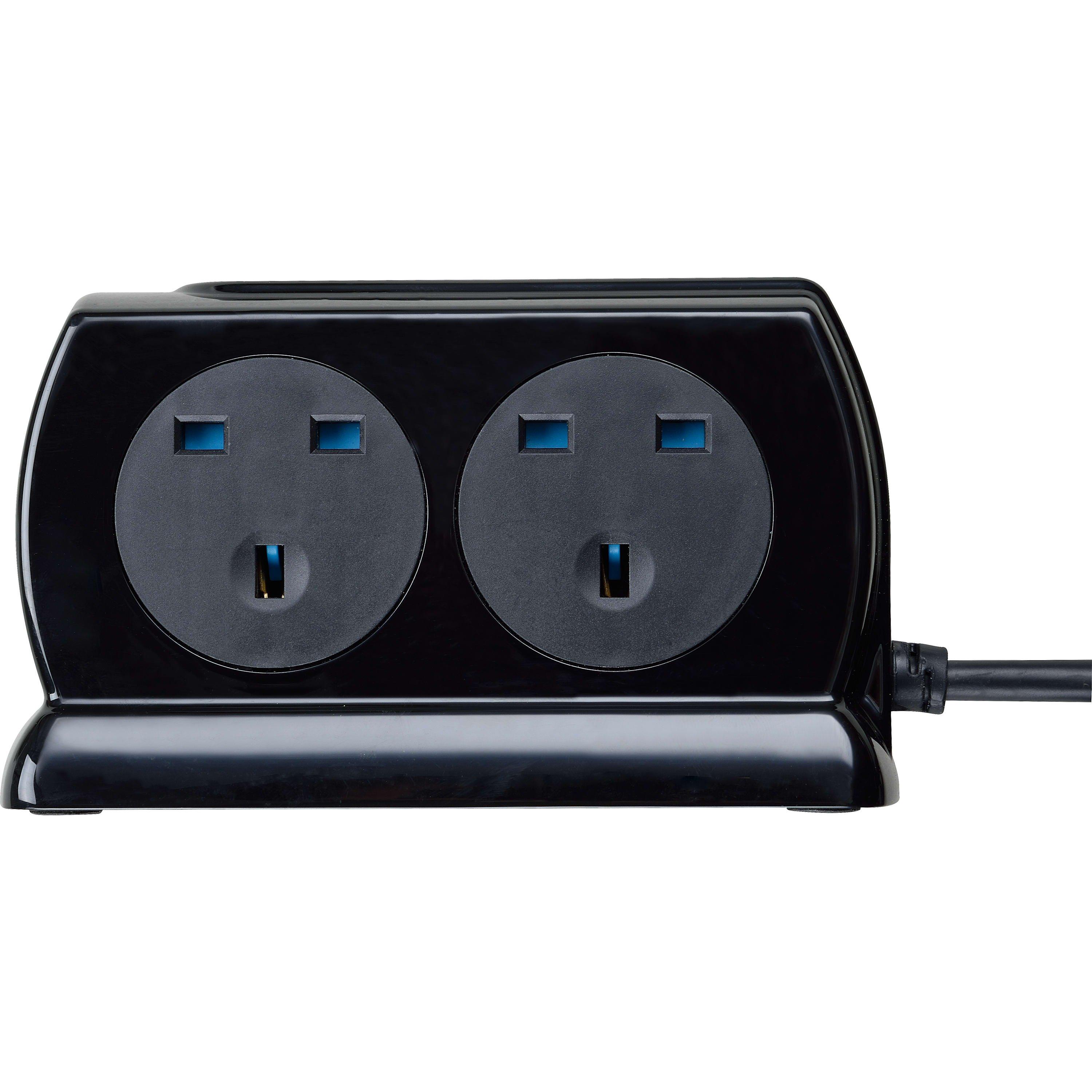 Black - Masterplug - Masterplug 4 Socket USB 2m Compact Extension lead - 2