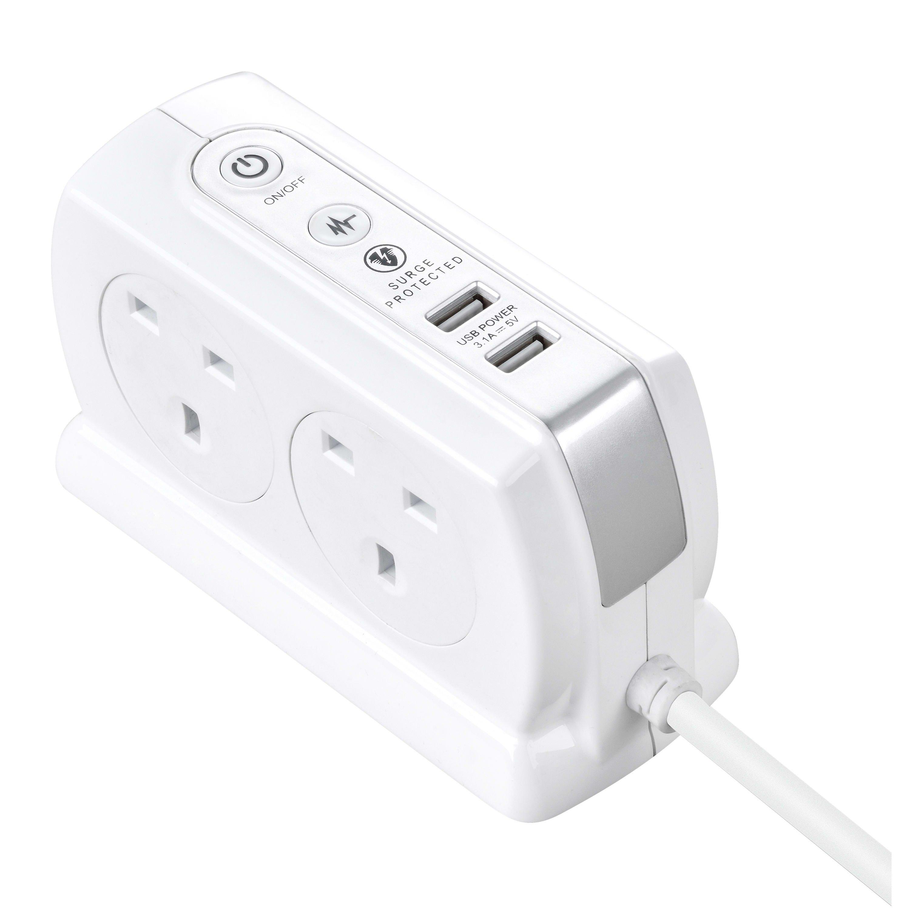 White - Masterplug - 4 Socket USB 2m Compact Extension lead - 3