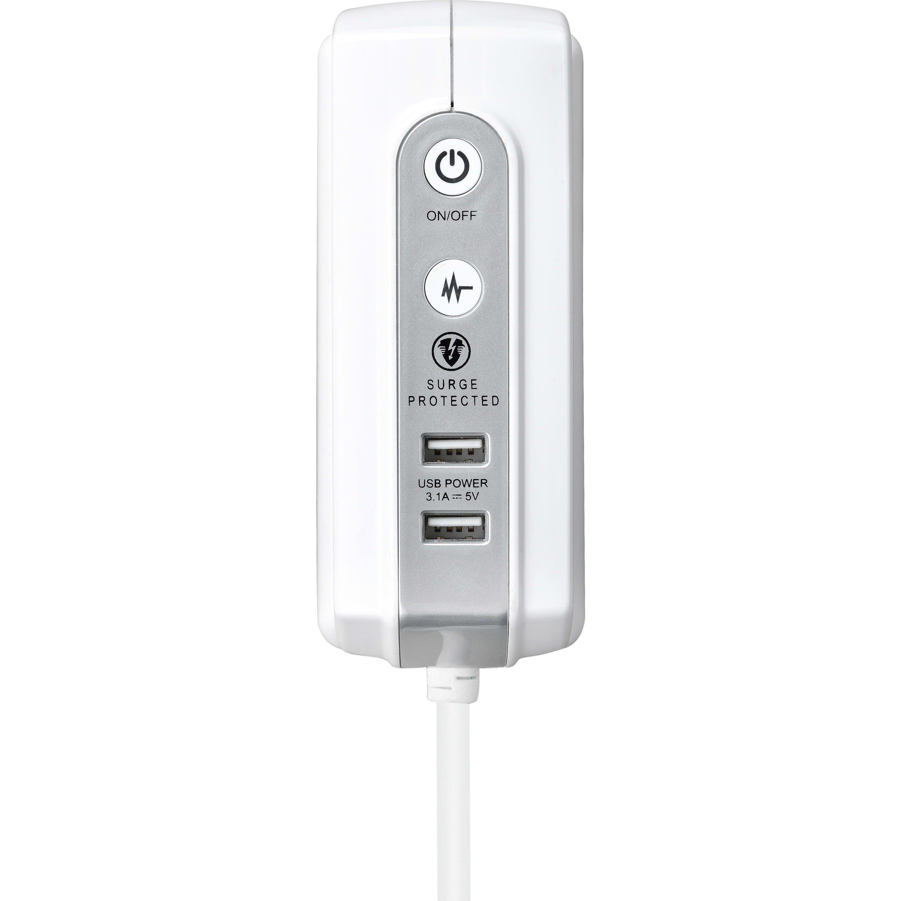 White - Masterplug - 4 Socket USB 2m Compact Extension lead - 4
