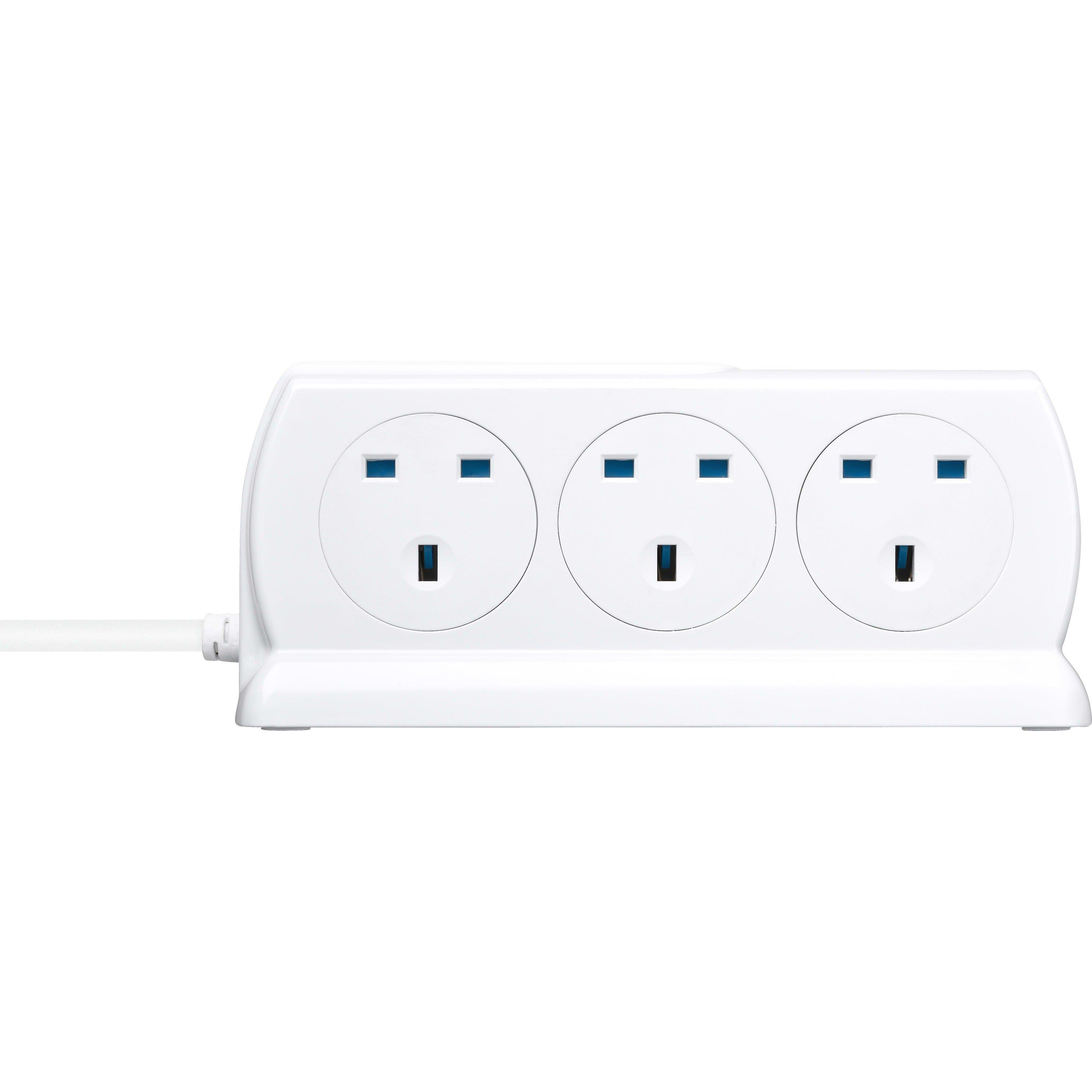 Gloss White - Masterplug - Masterplug 6 Socket USB 2m Compact Extension lead - 6