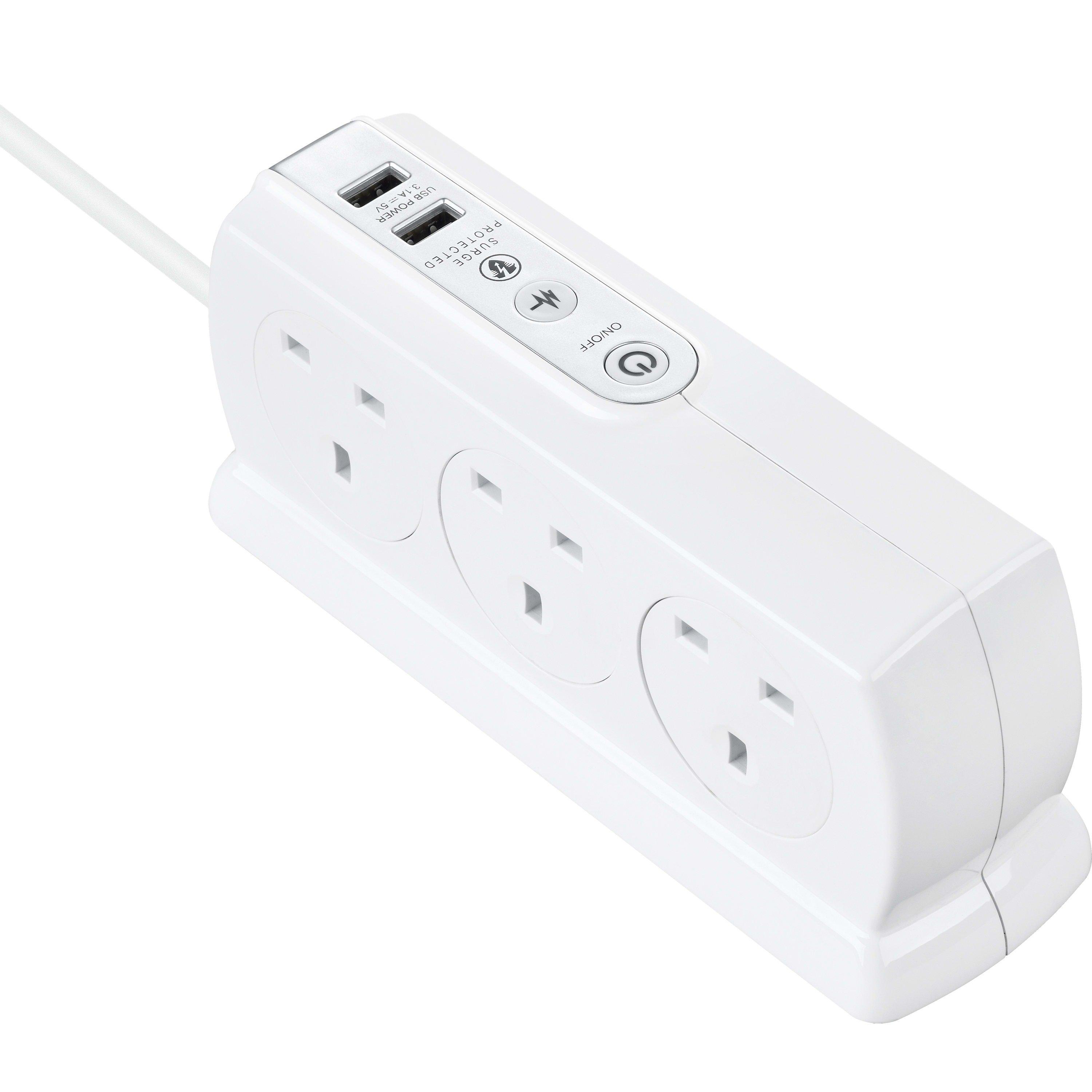 Gloss White - Masterplug - Masterplug 6 Socket USB 2m Compact Extension lead - 7