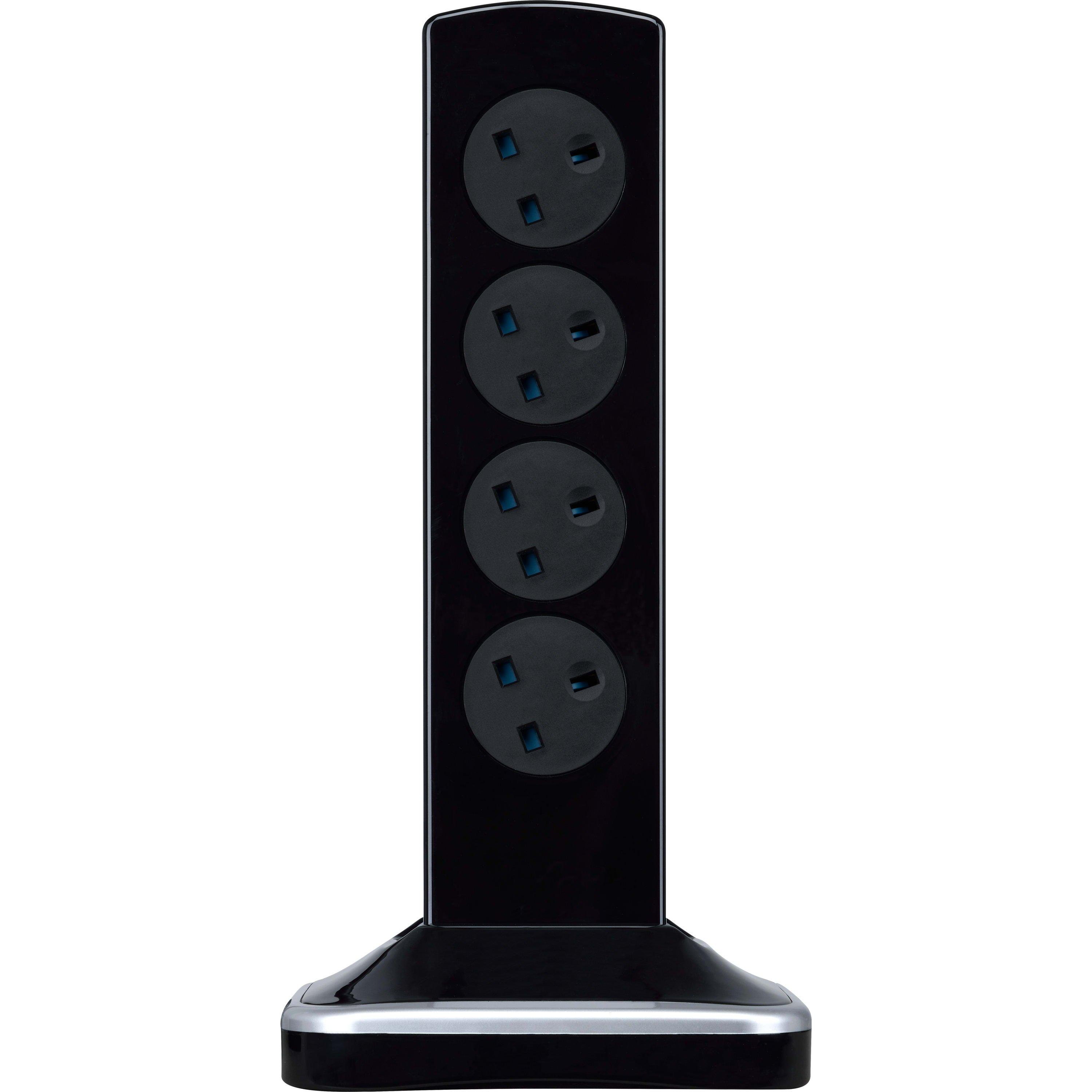 Gloss Black - Masterplug - Masterplug 8 Socket 2m Switched Extension Tower - 3