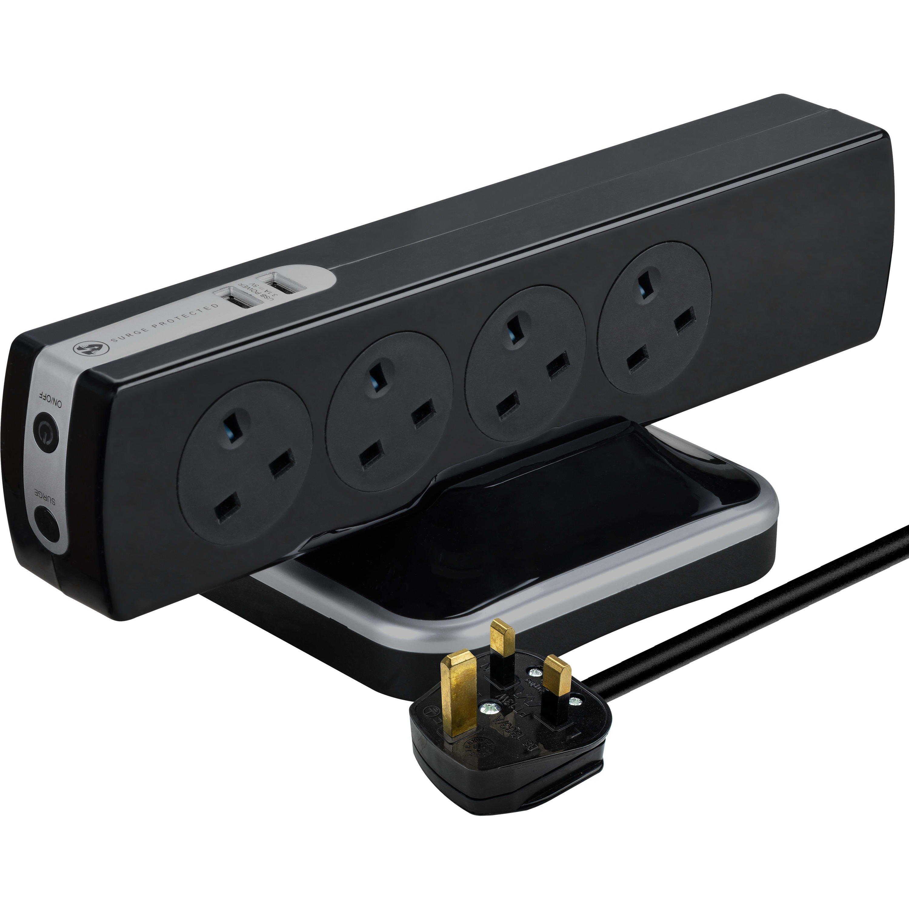 Gloss Black - Masterplug - Masterplug 8 Socket 2m Switched Extension Tower - 5