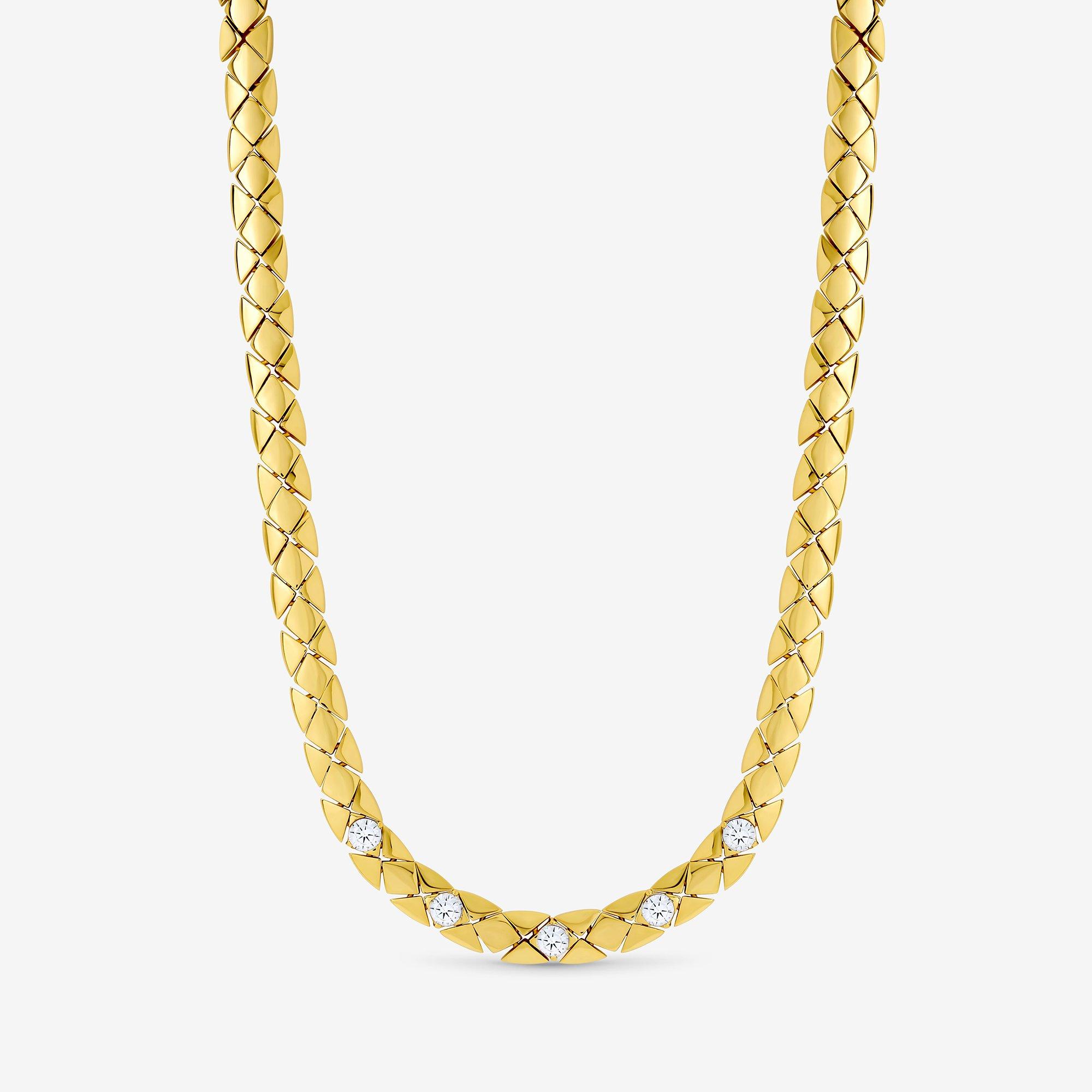 Gold - Jon Richard - 18K Gold Plated Crystal Flat Chain Necklace - 1
