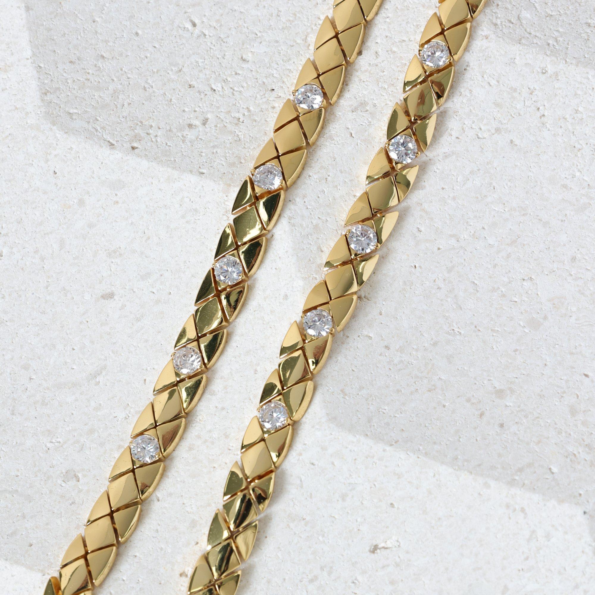 Gold - Jon Richard - 18K Gold Plated Crystal Flat Chain Necklace - 3