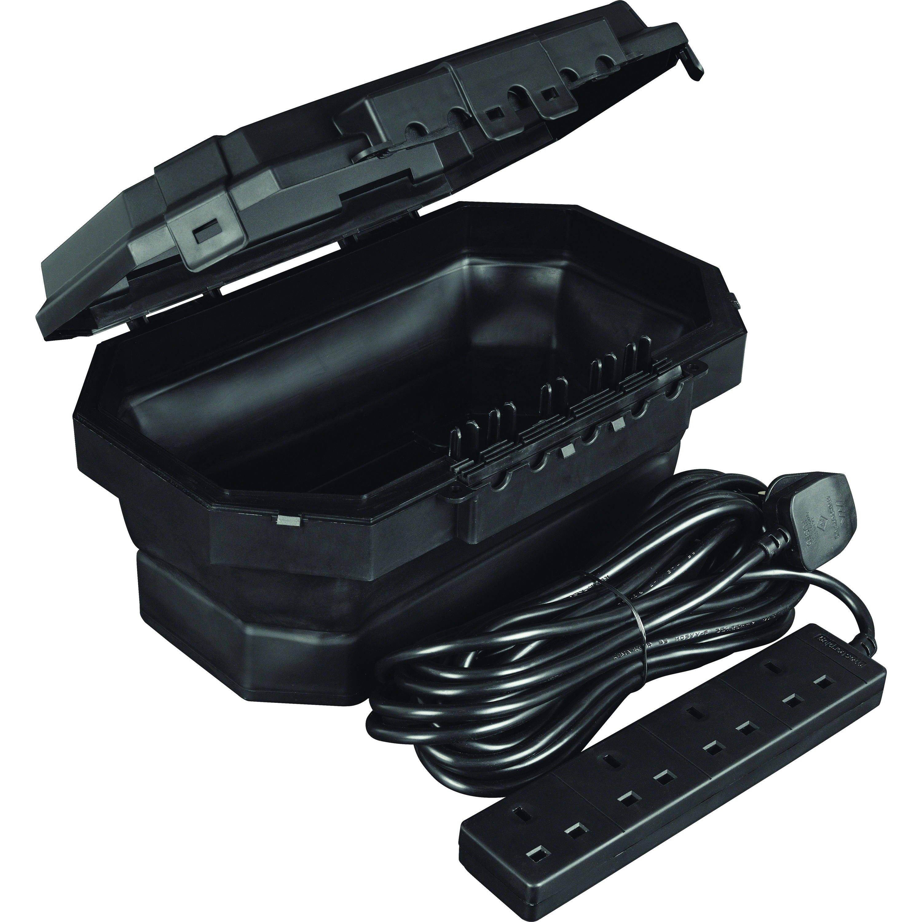 Black - Masterplug - Weatherproof Box & 4 Socket 8m Extension Lead - 1