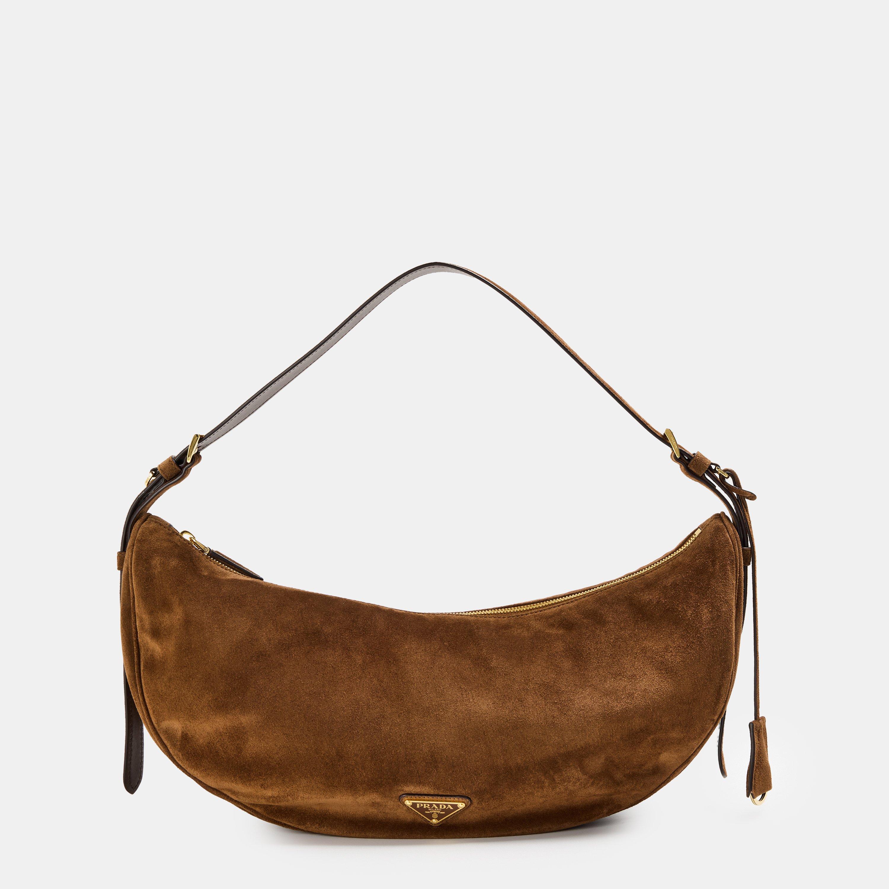 Cacao - Prada - Demi-Lune Large Suede Shoulder Bag - 1
