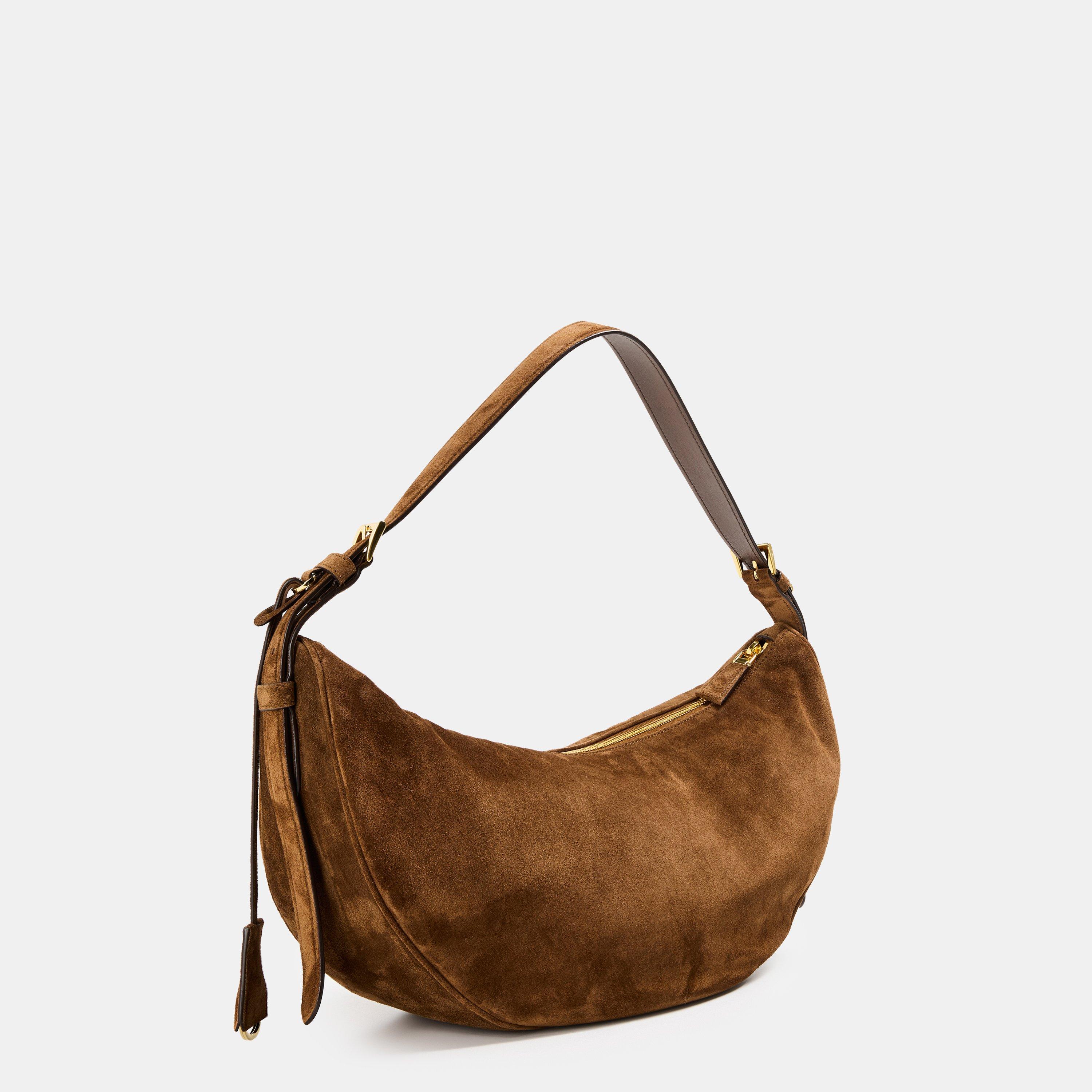 Cacao - Prada - Demi-Lune Large Suede Shoulder Bag - 2