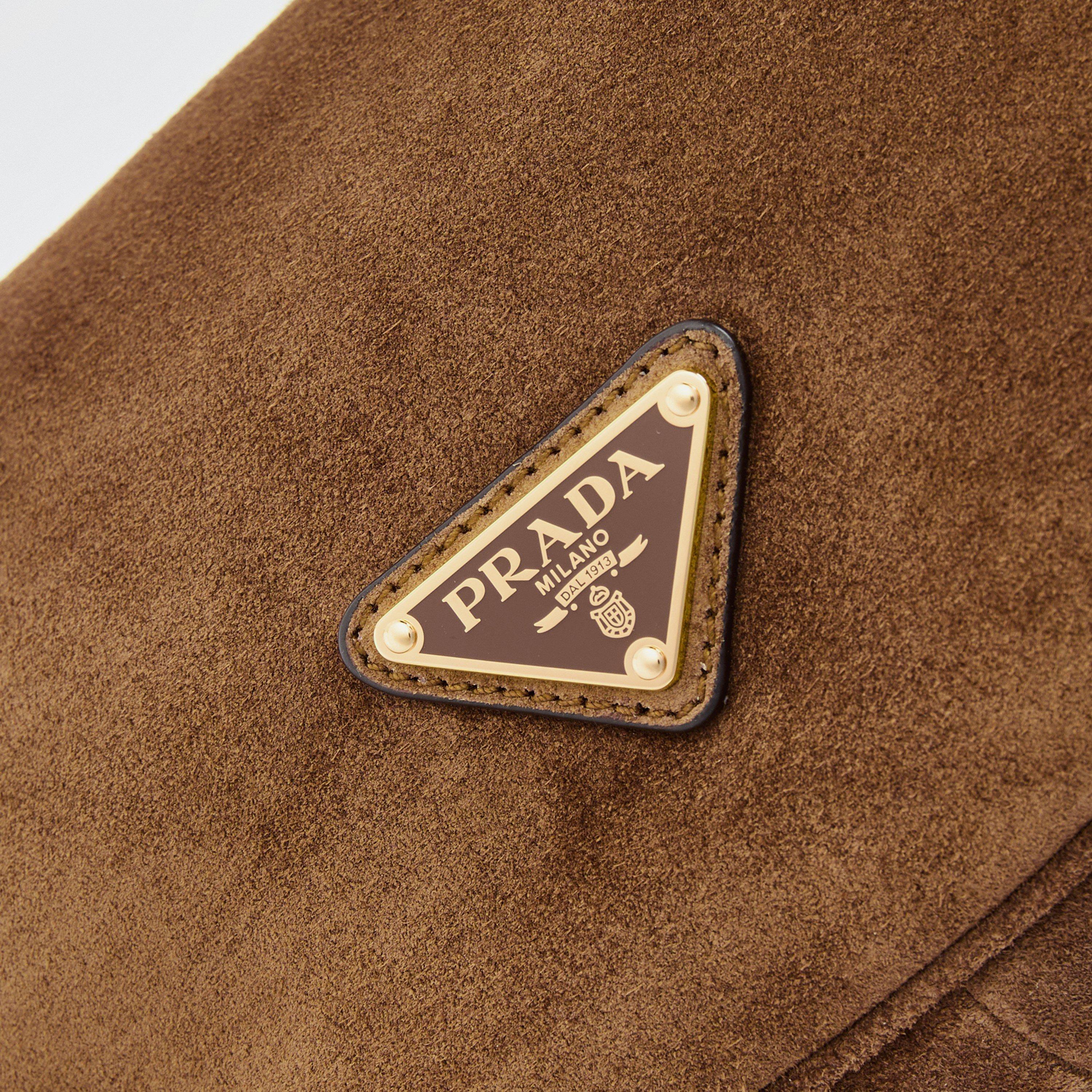 Cacao - Prada - Demi-Lune Large Suede Shoulder Bag - 4