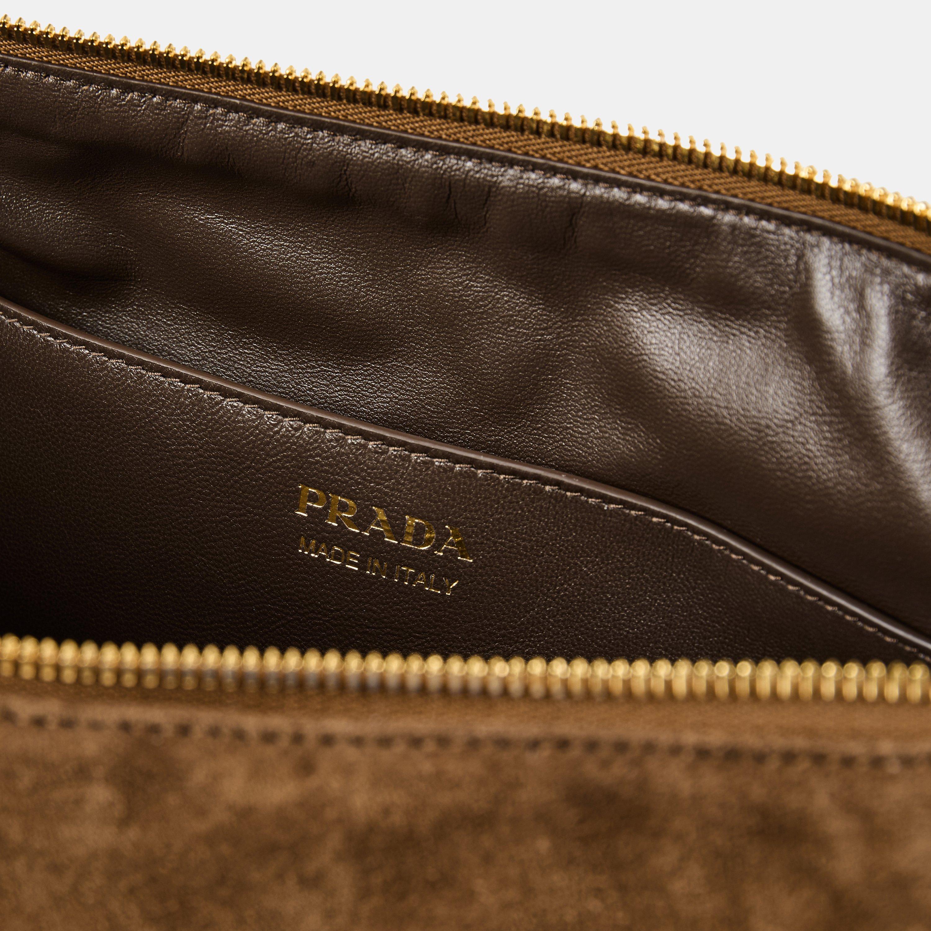 Cacao - Prada - Demi-Lune Large Suede Shoulder Bag - 5