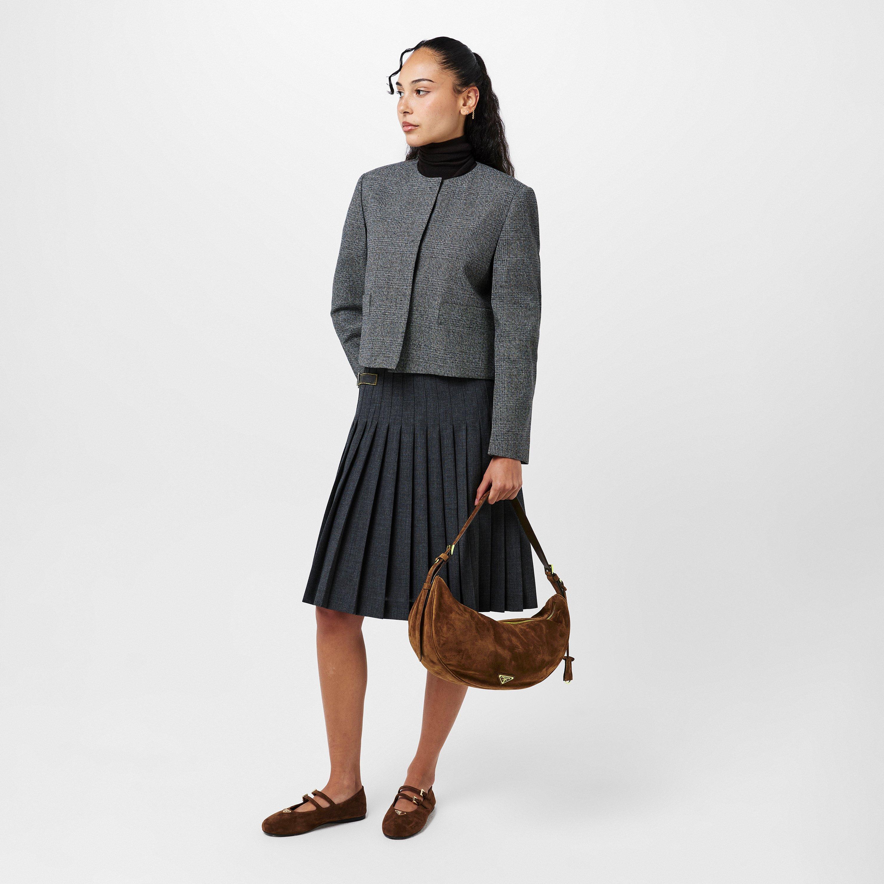 Cacao - Prada - Demi-Lune Large Suede Shoulder Bag - 6