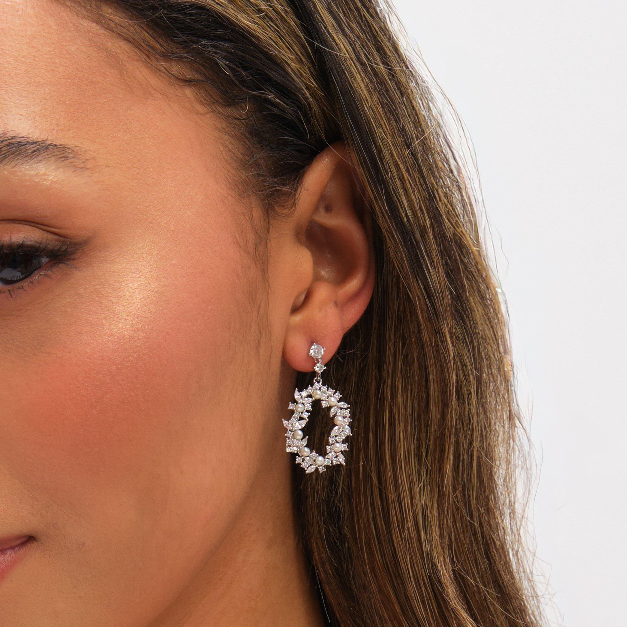 Silver - Jon Richard - Crystal and Freshweater Pearl Open Earrings - 2