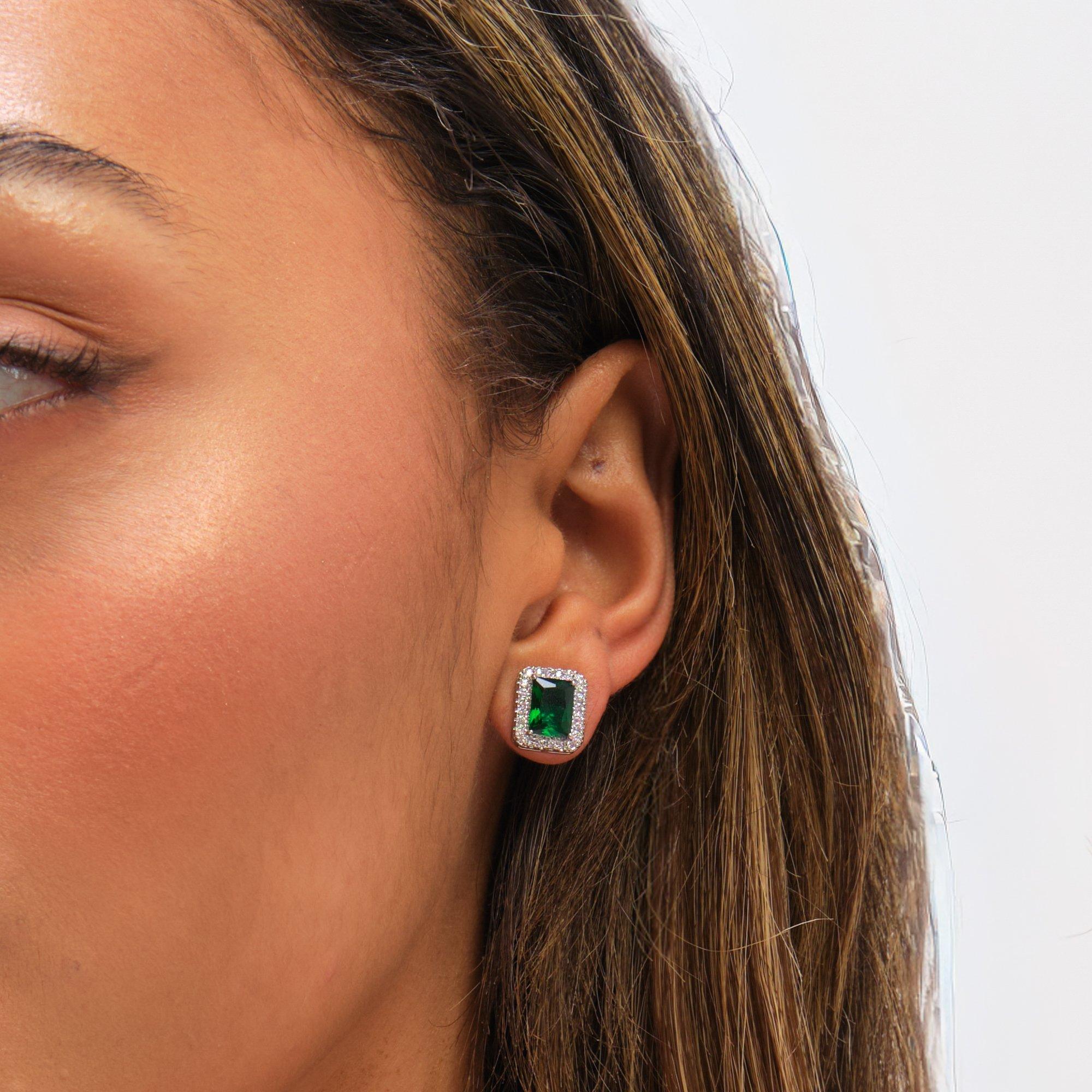 Silver - Jon Richard - Cubic Zirconia Emerald Perfume Bottle Studs - 2