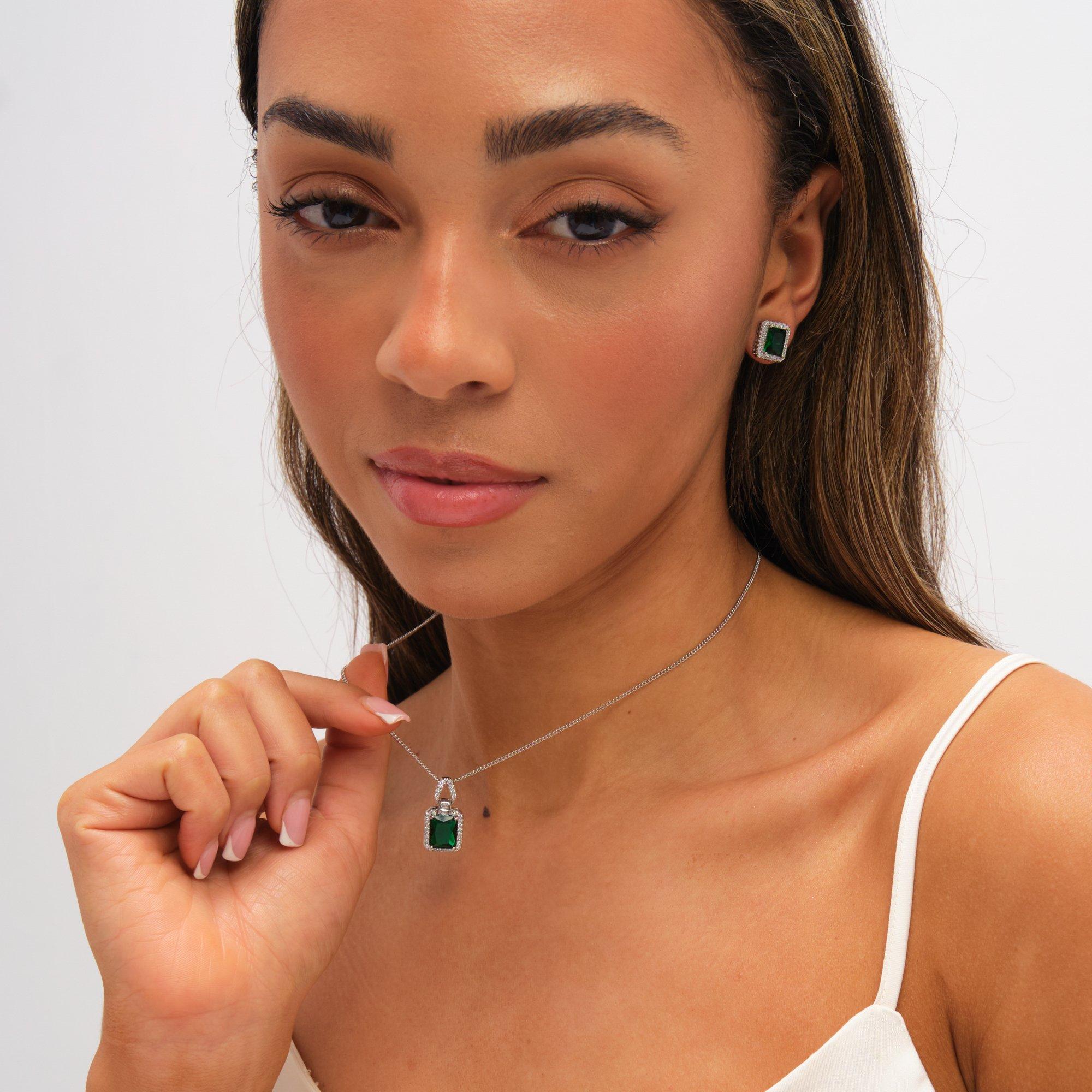 Silver - Jon Richard - Cubic Zirconia Emerald Perfume Bottle Studs - 3