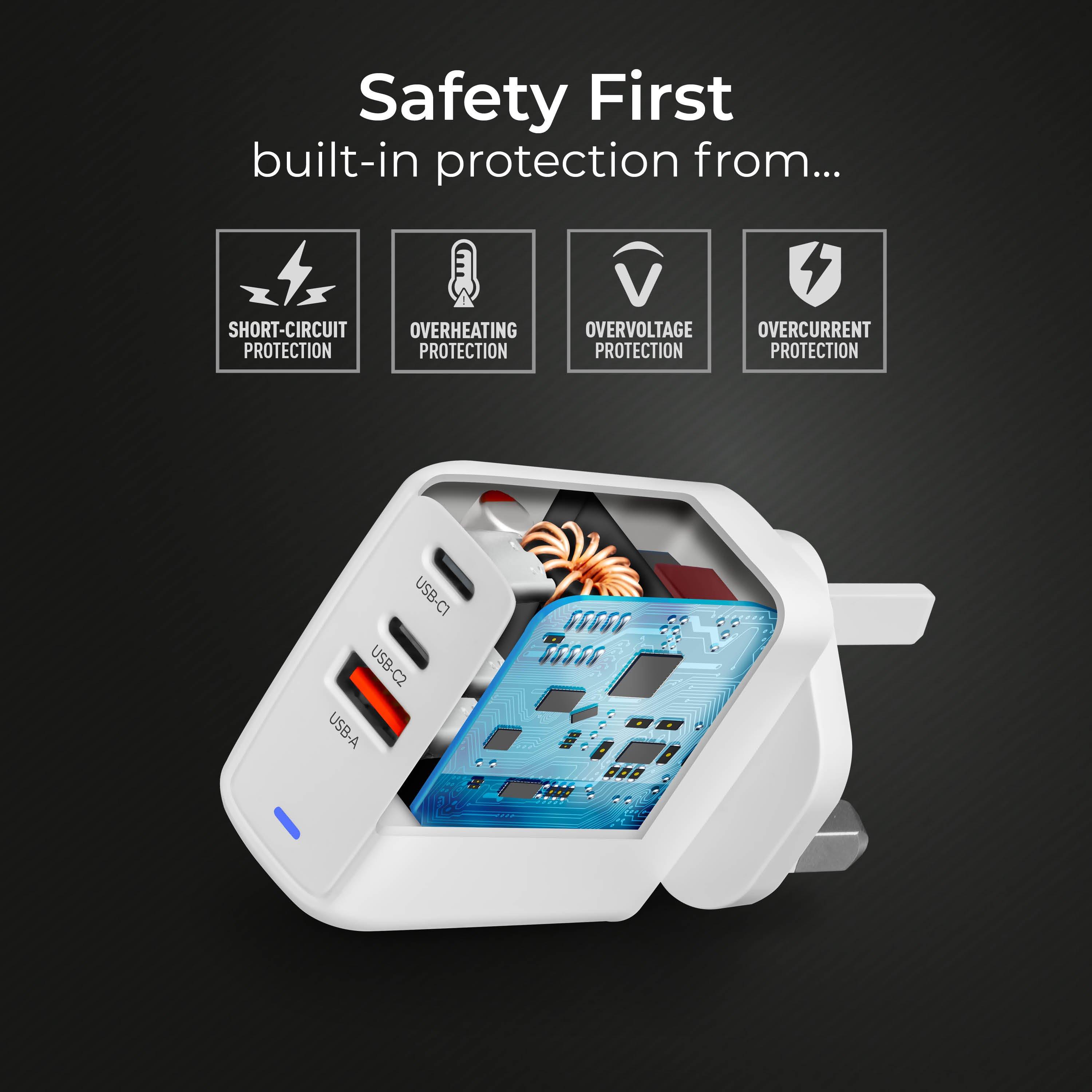 White - Masterplug - Masterplug Charger Plug USB 1 x Type A & 2 x USB - 5