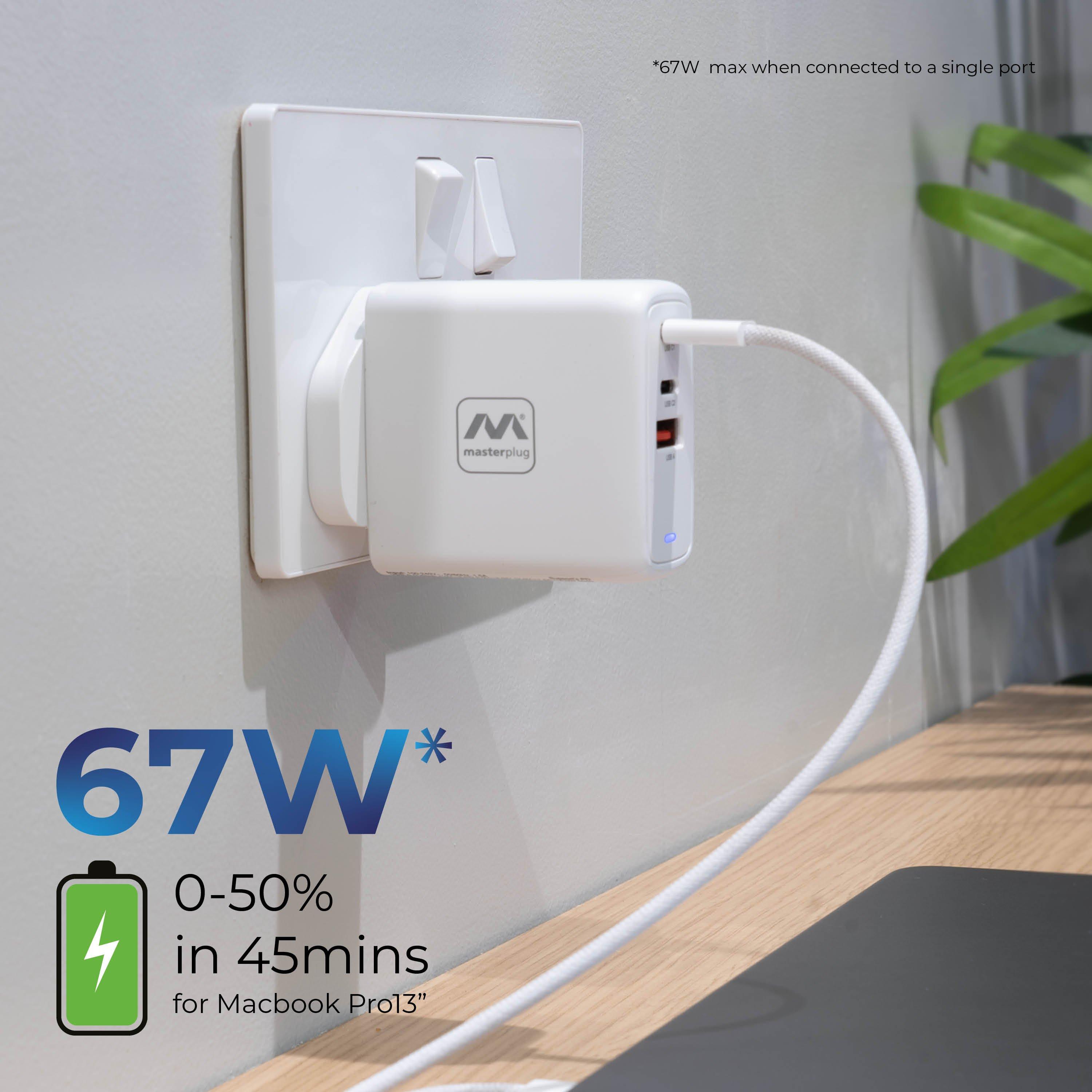 White - Masterplug - Masterplug Charger Plug USB 1 x Type A & 2 x USB - 9