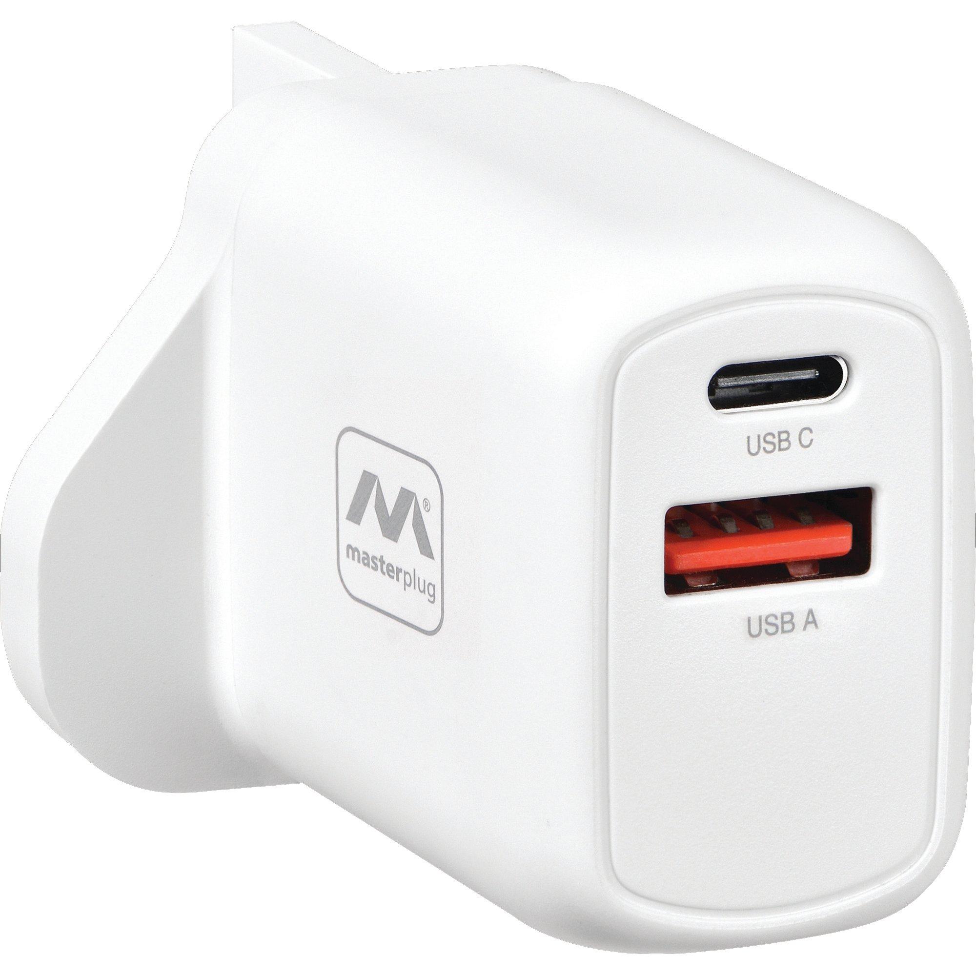 Masterplug 30W USB-A and USB-C Charger - White - Image 3