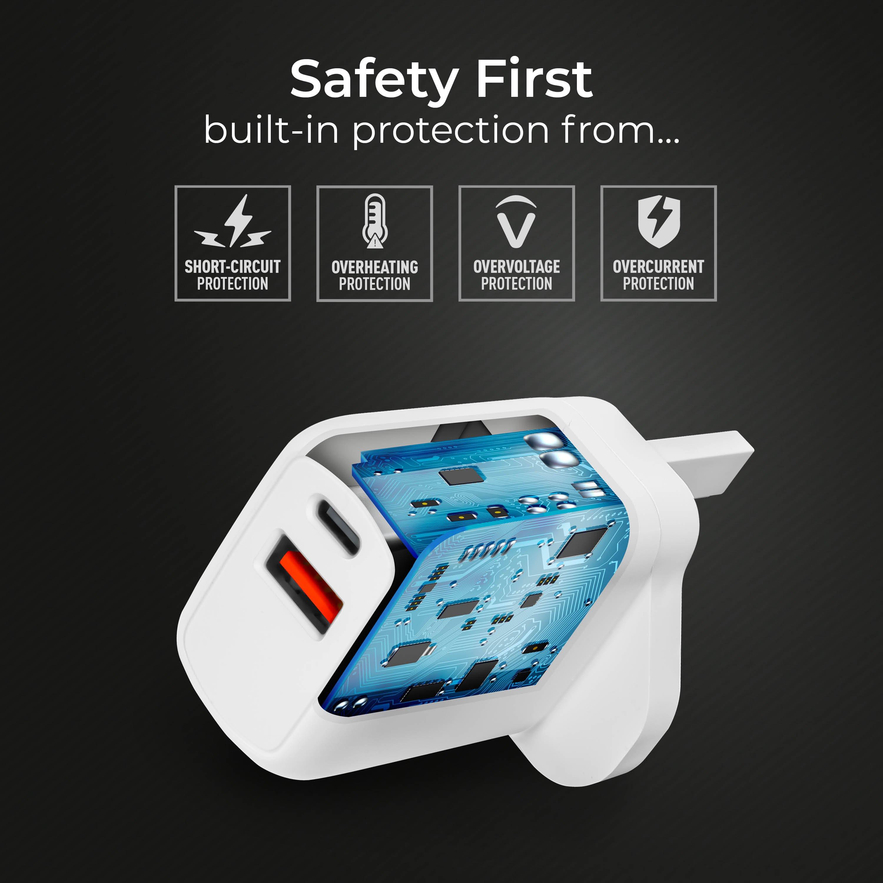 White - Masterplug - Masterplug Charger Plug USB A & C Ports - 5