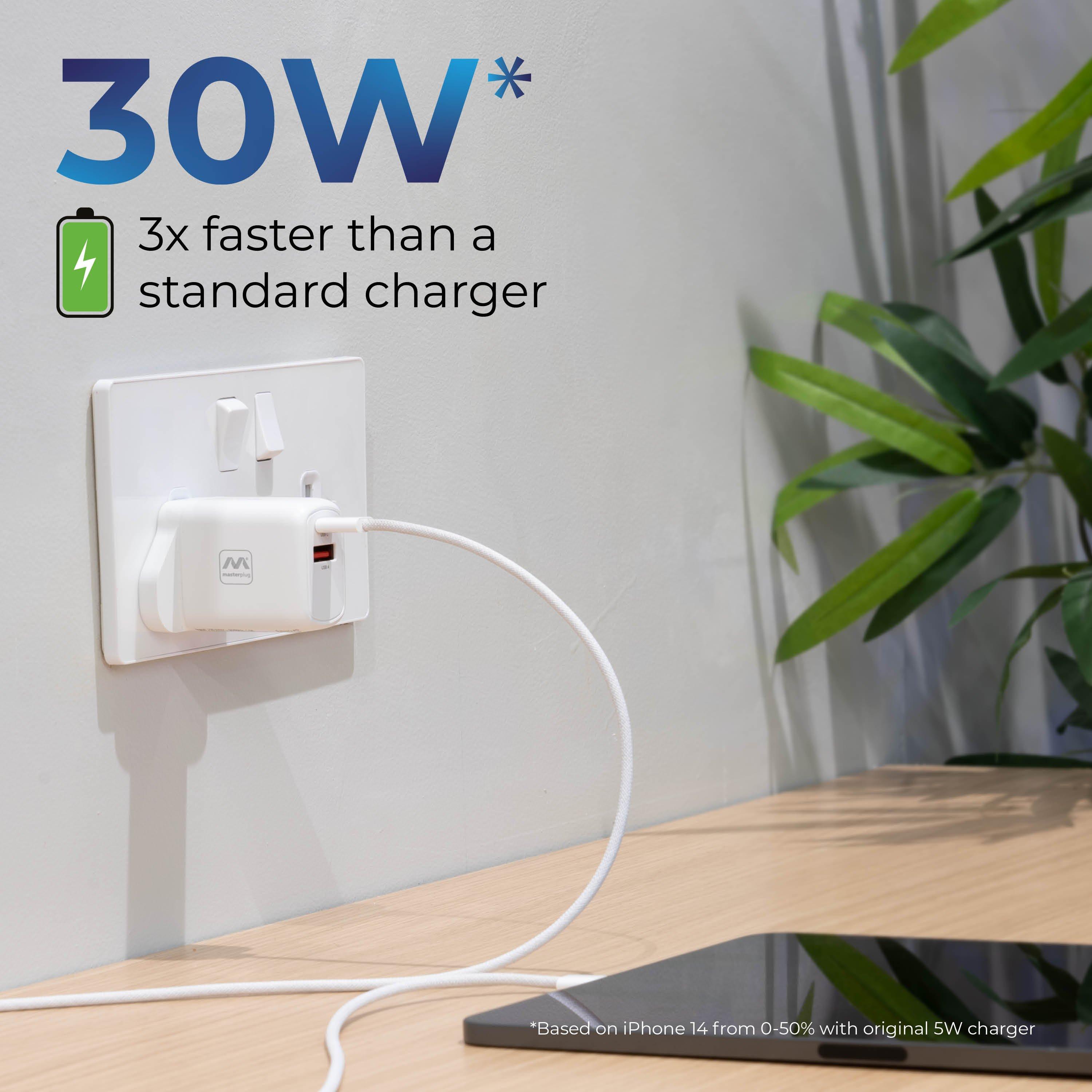 White - Masterplug - Masterplug Charger Plug USB A & C Ports - 9