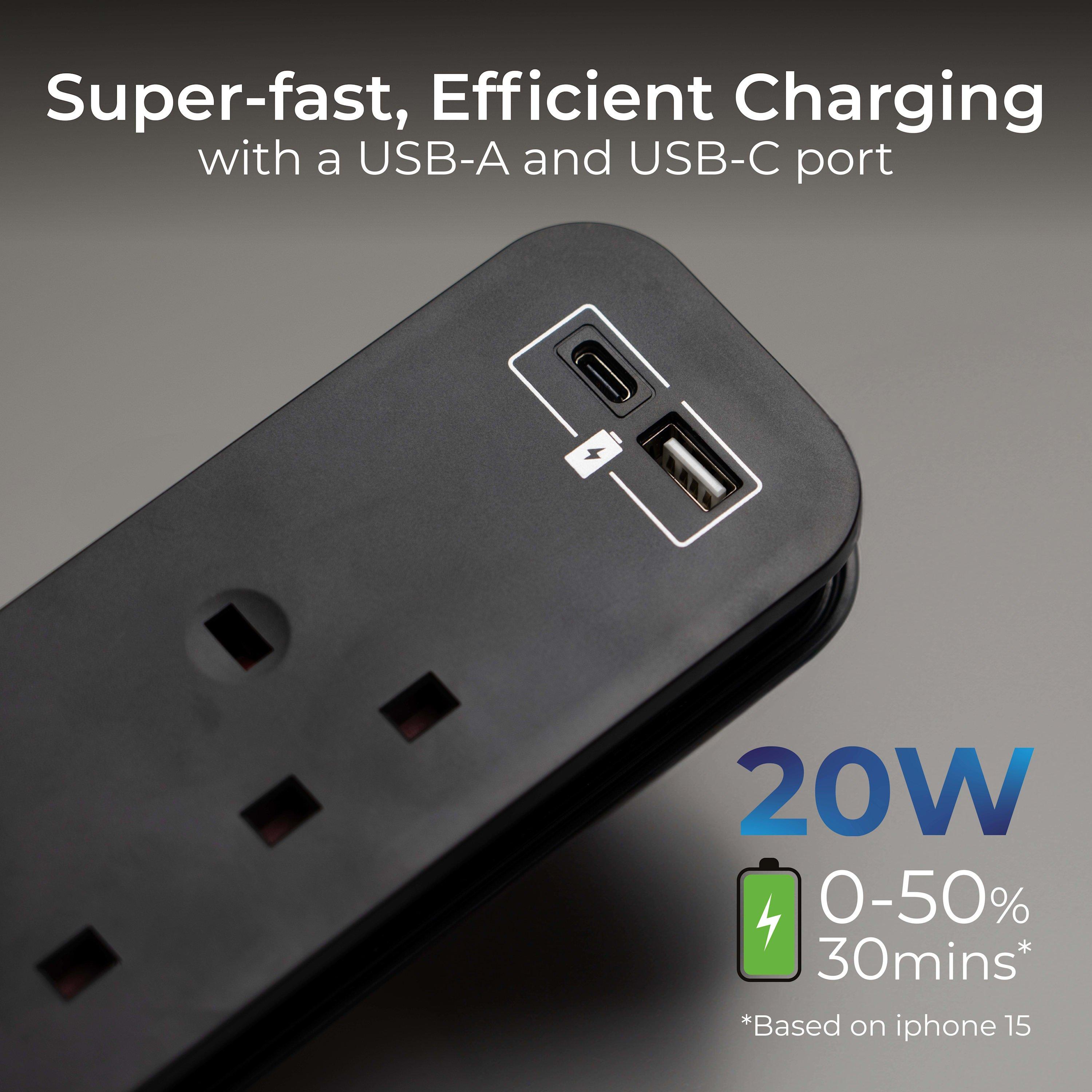 Masterplug 7b Masterplug Masterplug 2 Socket 0.45m Extension Lead 2 x USB | Sports Direct