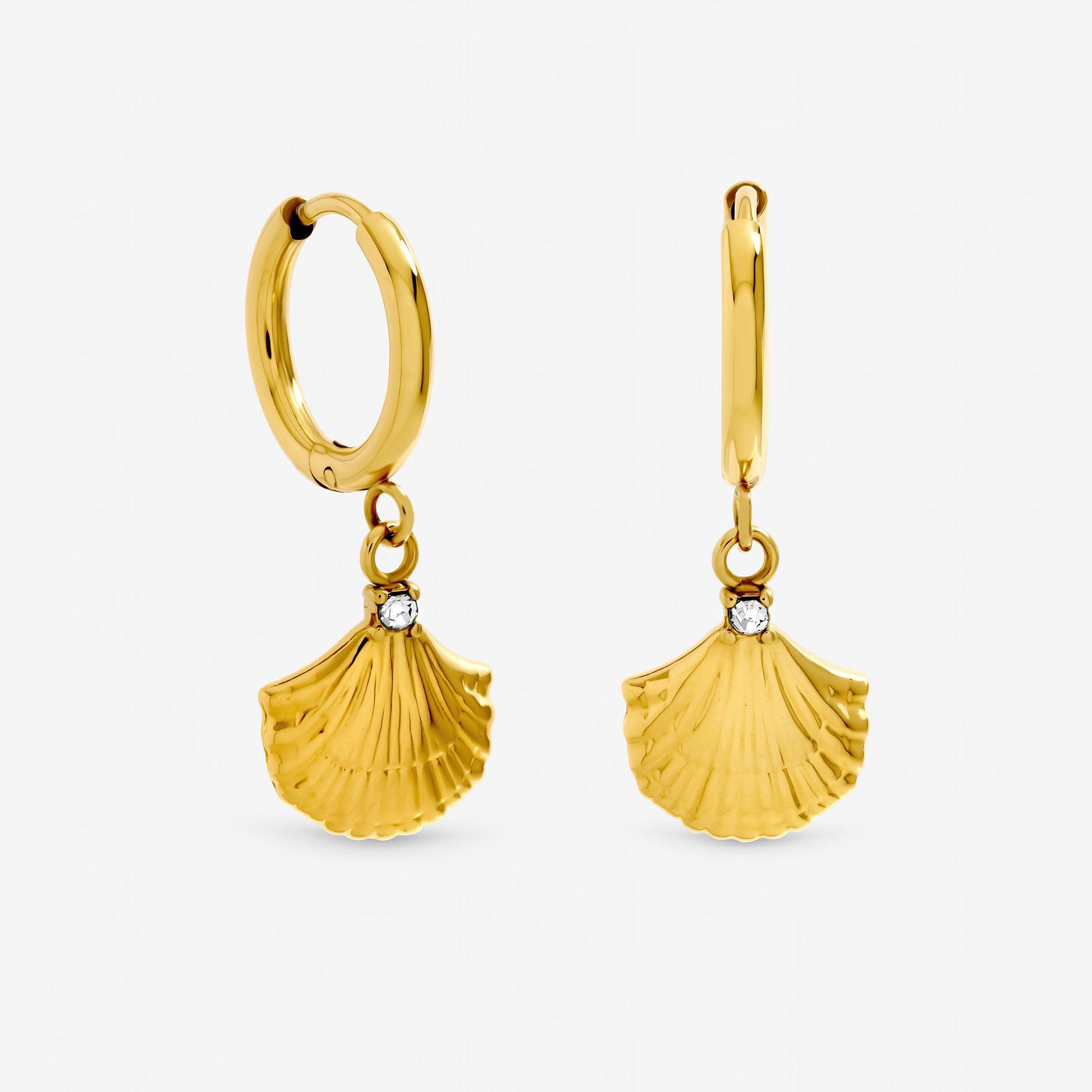 Gold - Jon Richard - Gold Plated Waterproof Shell Hoop Earrings - 1