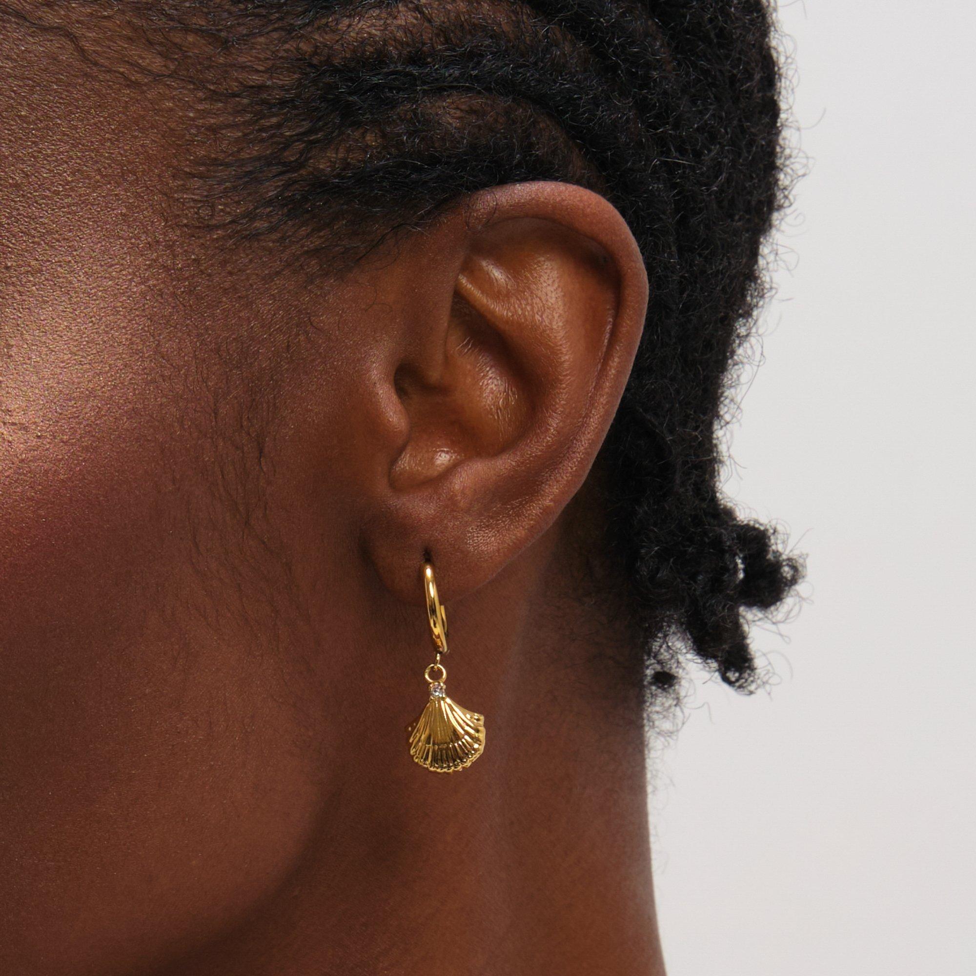 Gold - Jon Richard - Gold Plated Waterproof Shell Hoop Earrings - 2