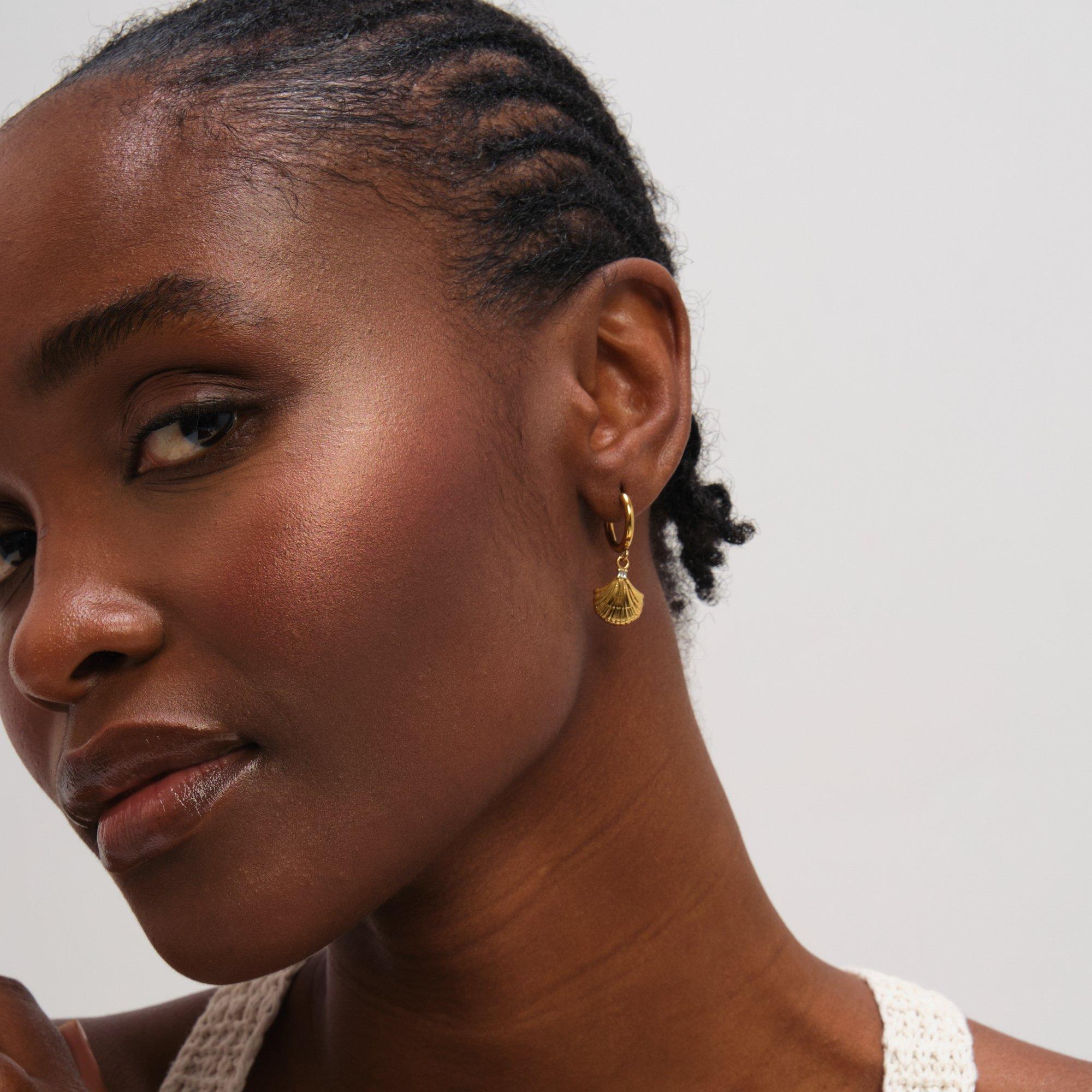 Gold - Jon Richard - Gold Plated Waterproof Shell Hoop Earrings - 3