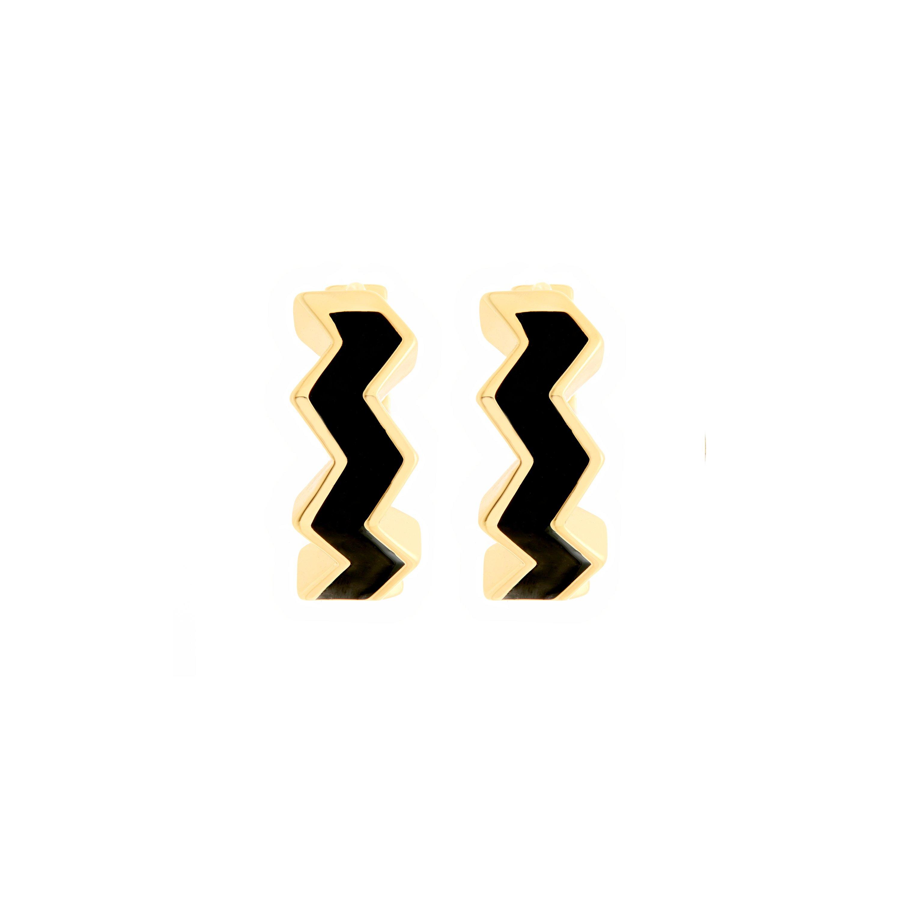 Gold T/Black - All We Are - Women's Oceano Enamel Huggie Earrings - 1