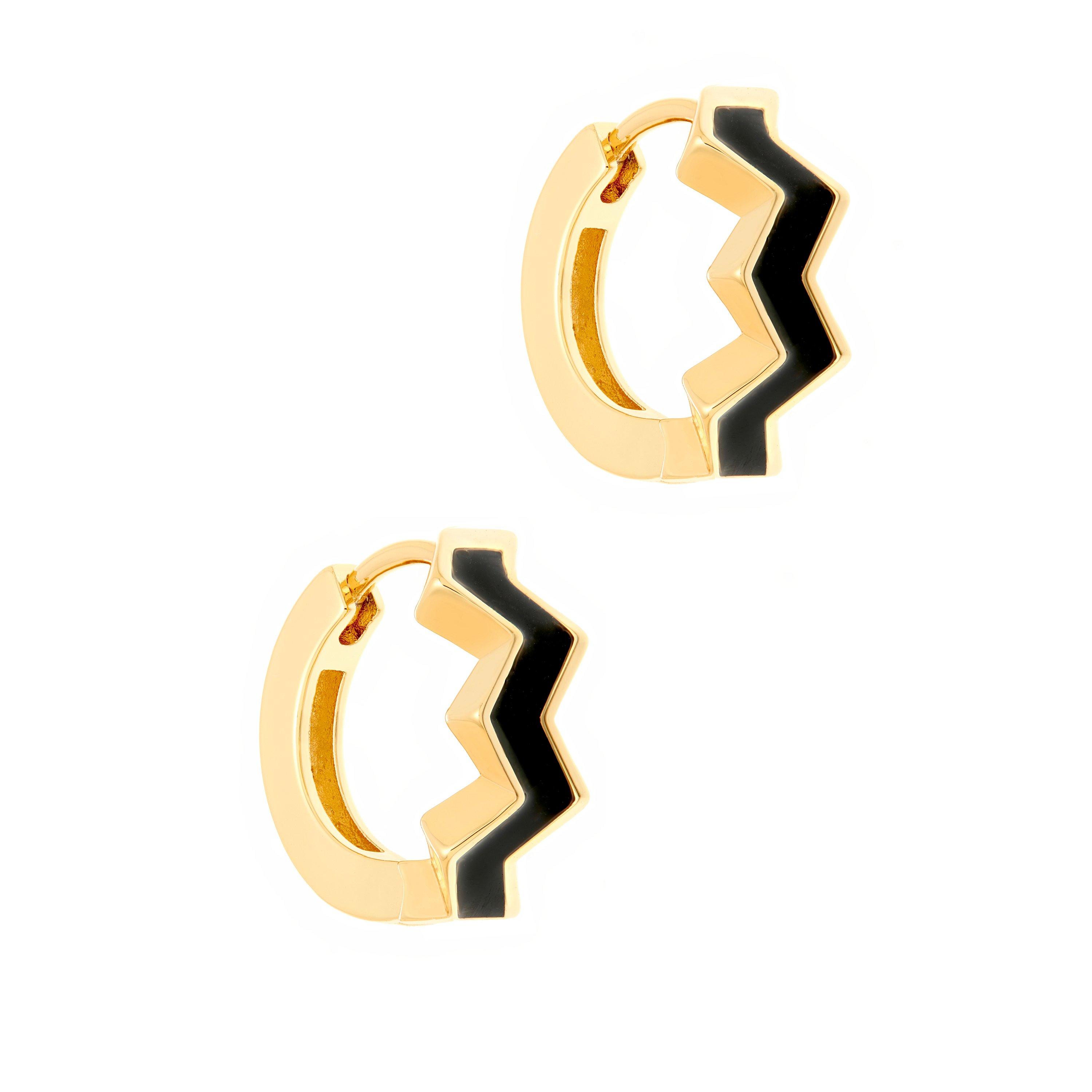 Gold T/Schwarz - All We Are - Women's Oceano Enamel Huggie Earrings - 3