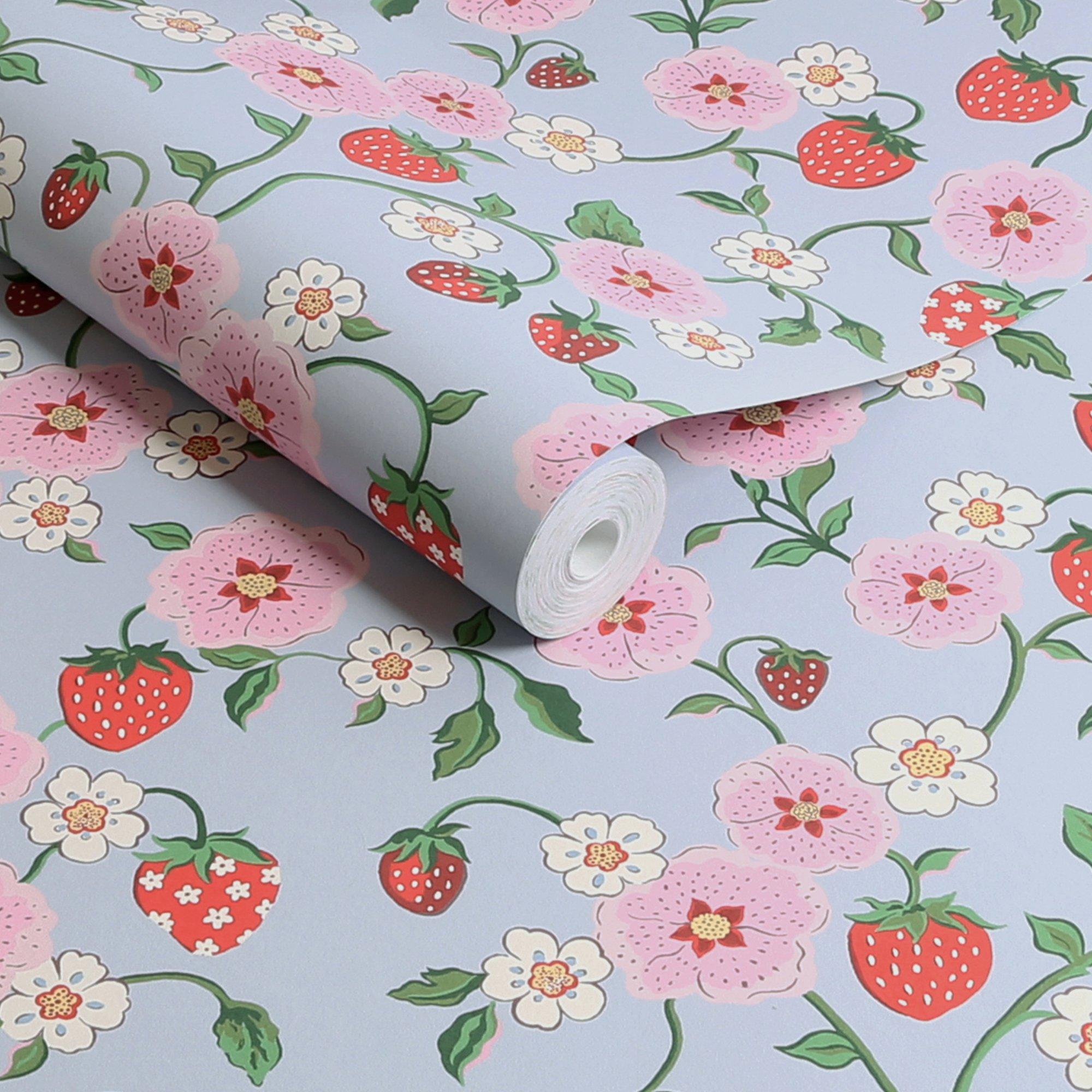 Blue - Cath Kidston - Strawberry Summer Floral Wallpaper - 4