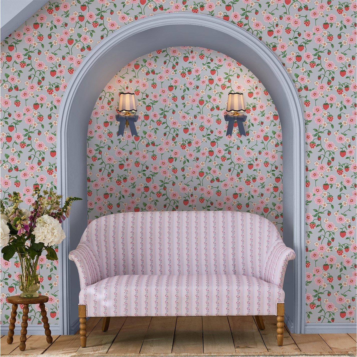 Blue - Cath Kidston - Strawberry Summer Floral Wallpaper - 3