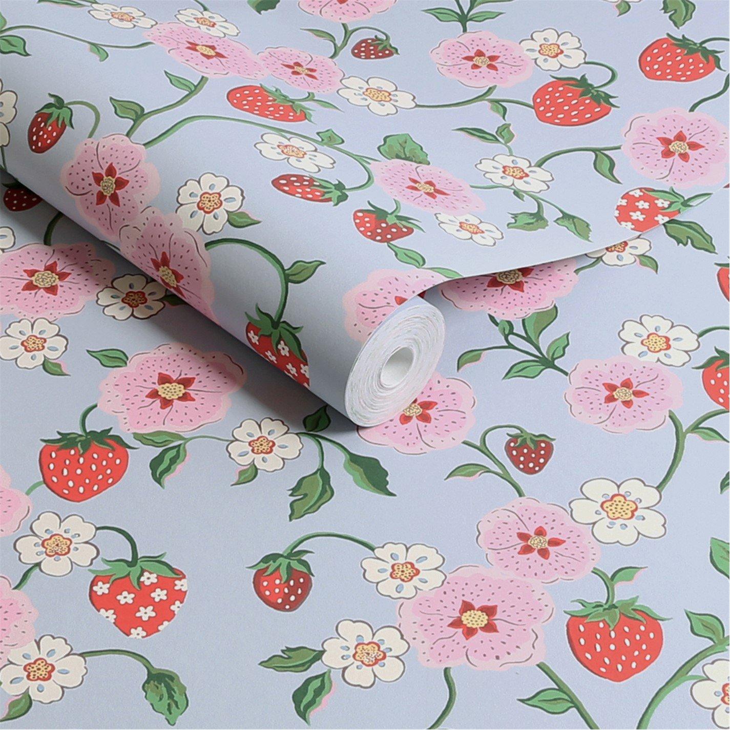 Blue - Cath Kidston - Strawberry Summer Floral Wallpaper - 4