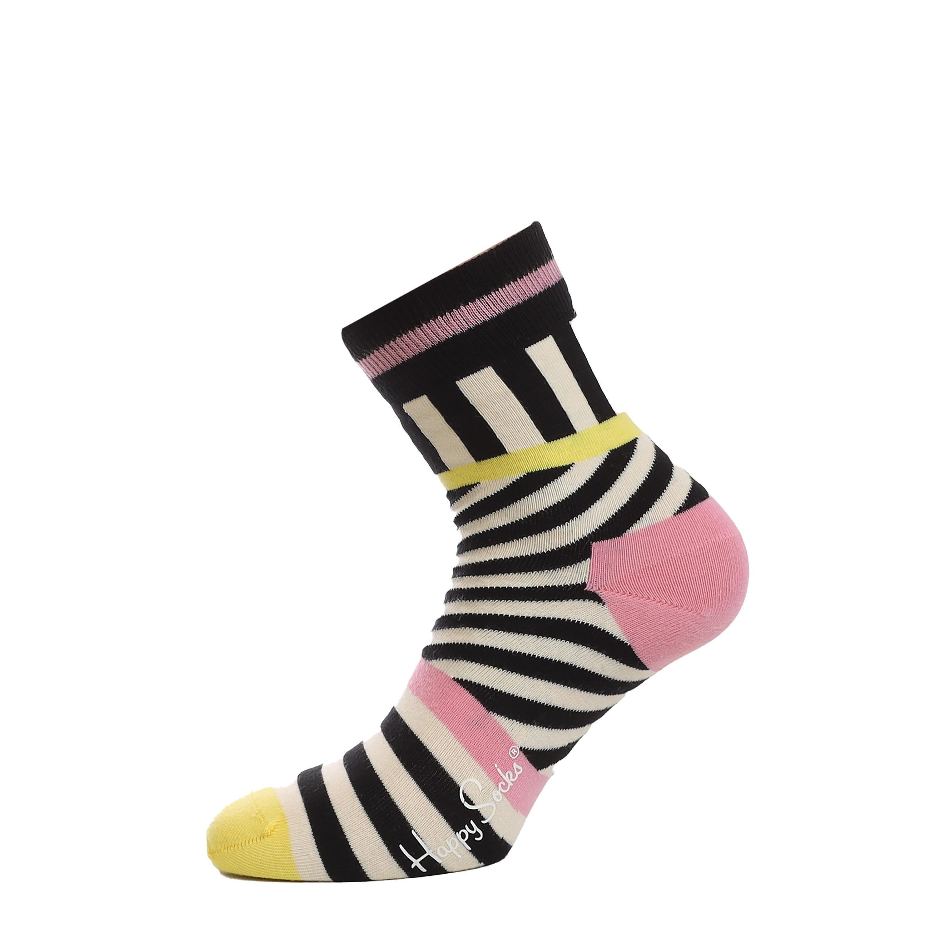 Black - Happy Socks - Striped Stripes half Crew Socks - 1