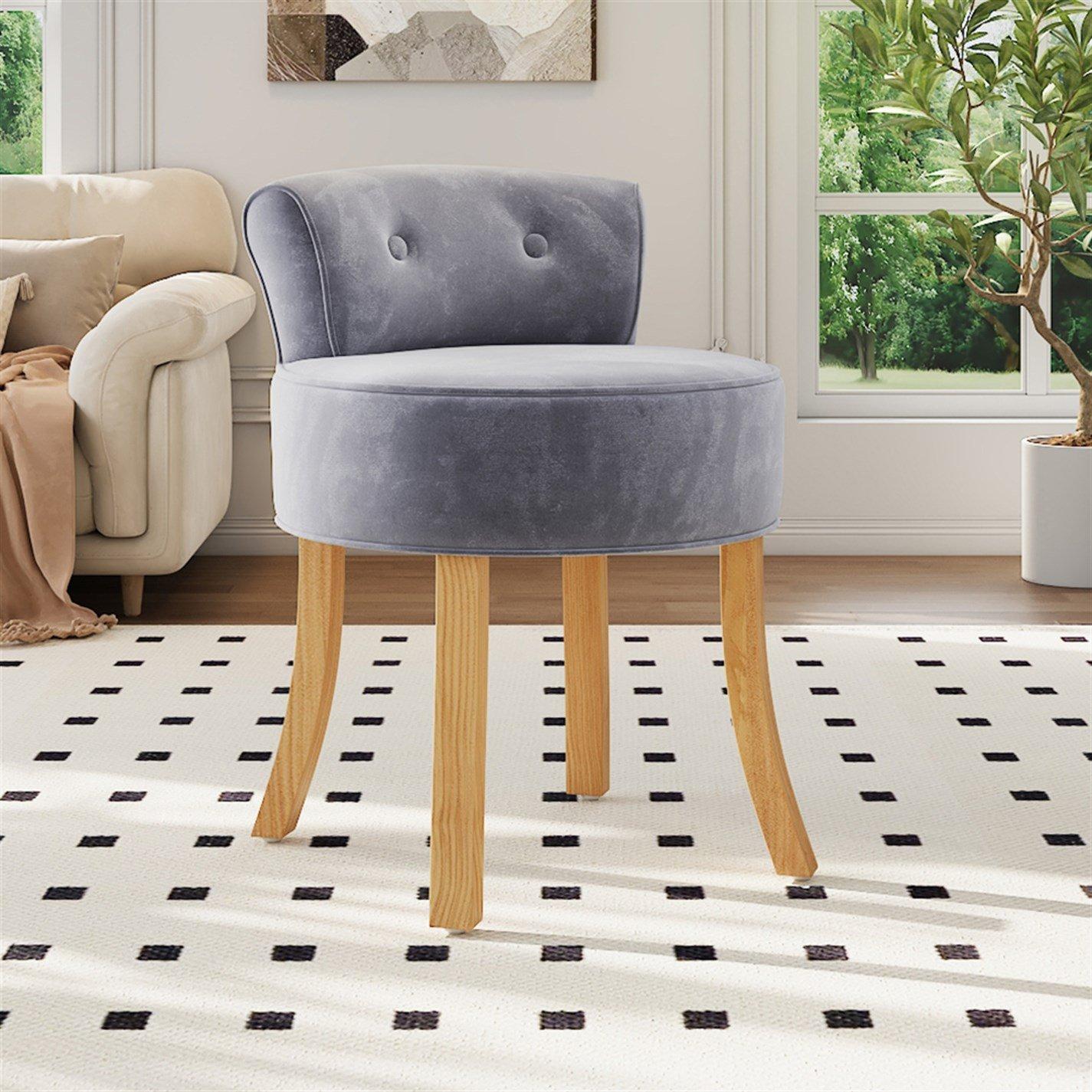 Grey - Kabinet UK - Velvet Makeup Chair with Rubberwood Legs - 1