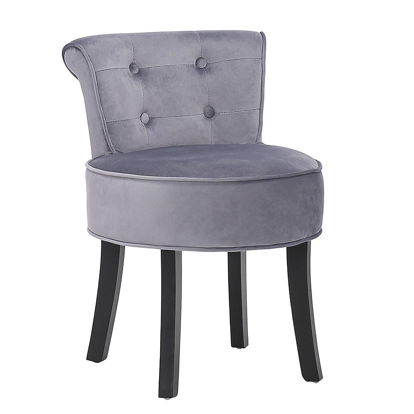 Grey - Kabinet UK - Velvet Vanity Stool with Thick Cushion Grey - 4