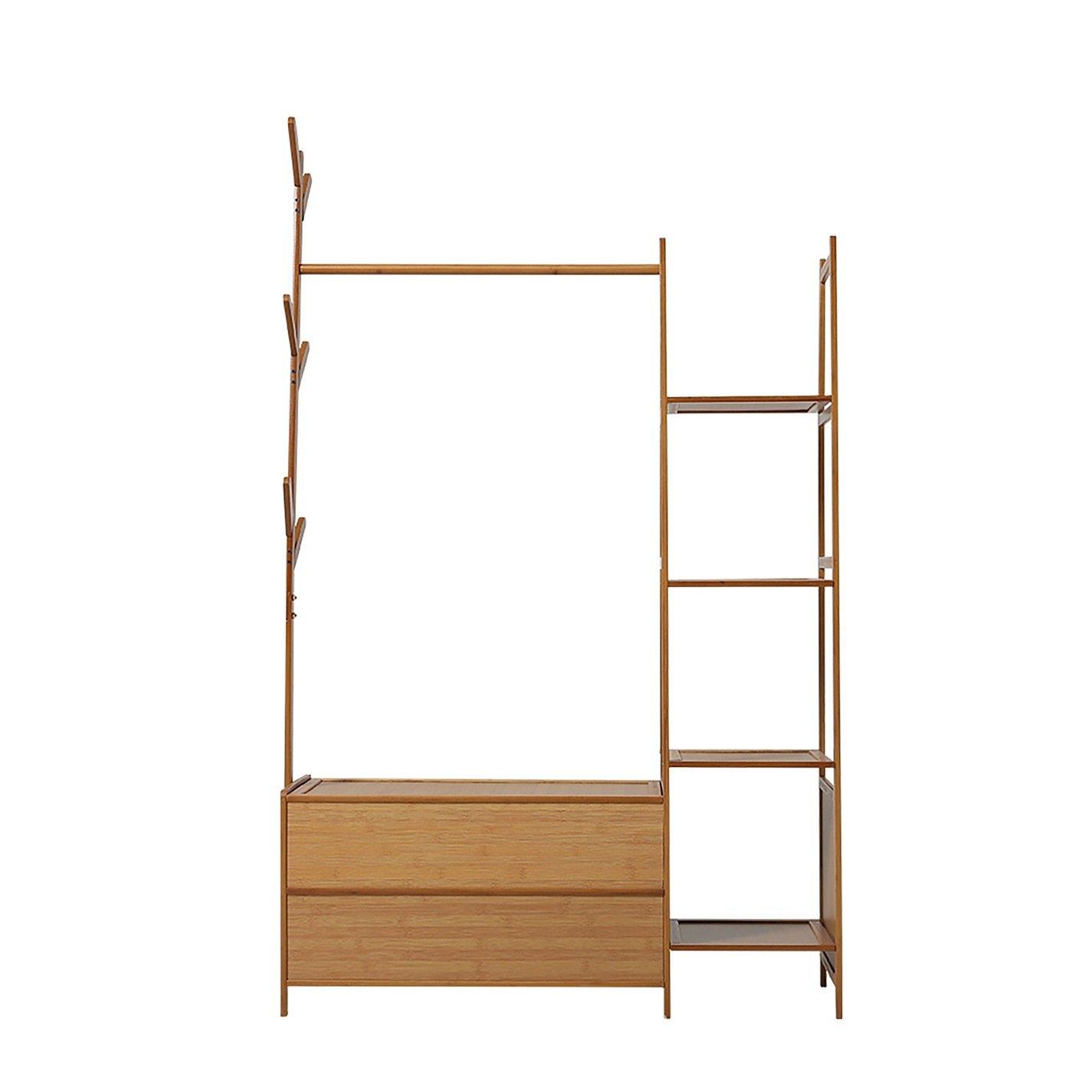 Brown - Kabinet UK - Bamboo Clothes Rack with 2 Drawers and 4 Shelves - 3