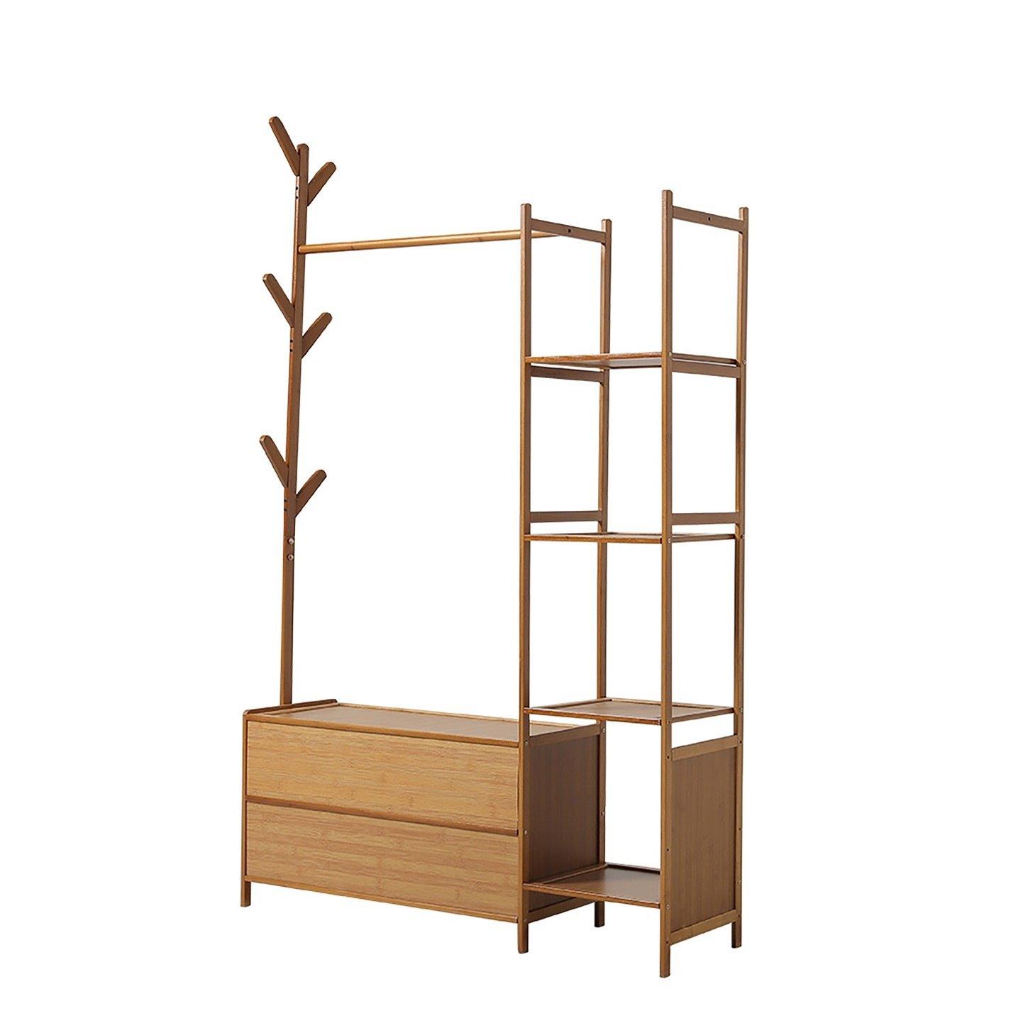 Brown - Kabinet UK - Bamboo Clothes Rack with 2 Drawers and 4 Shelves - 4