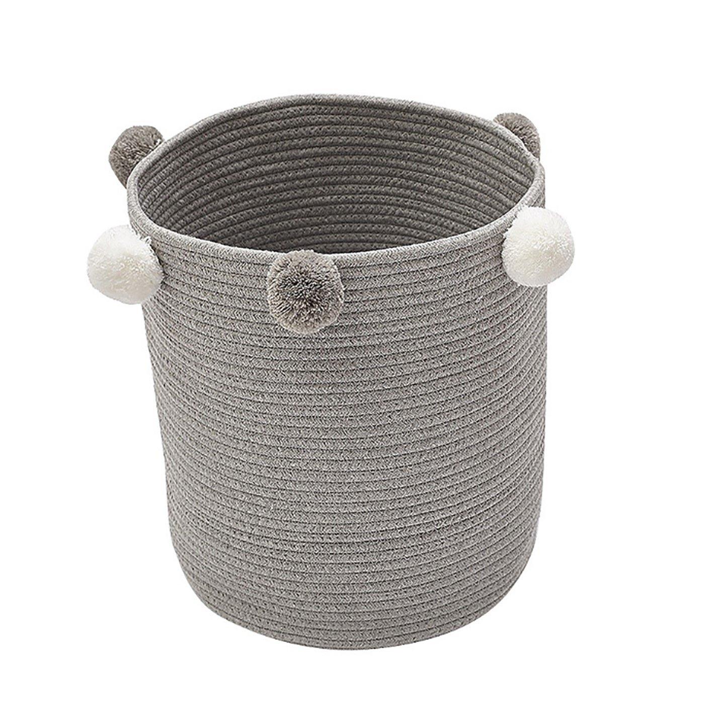 Grey - Kabinet UK - Cotton Rope Laundry Basket with Pom-Poms Grey - 2