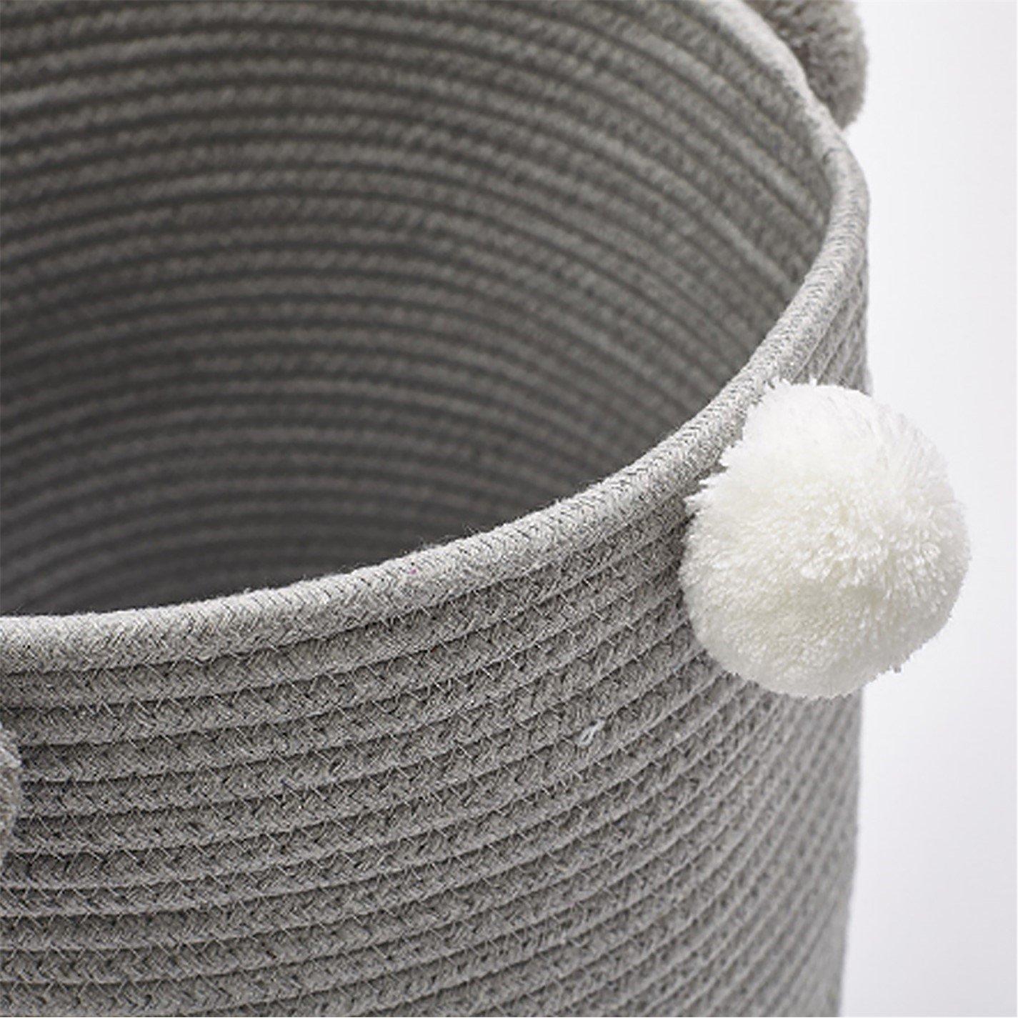 Grey - Kabinet UK - Cotton Rope Laundry Basket with Pom-Poms Grey - 4
