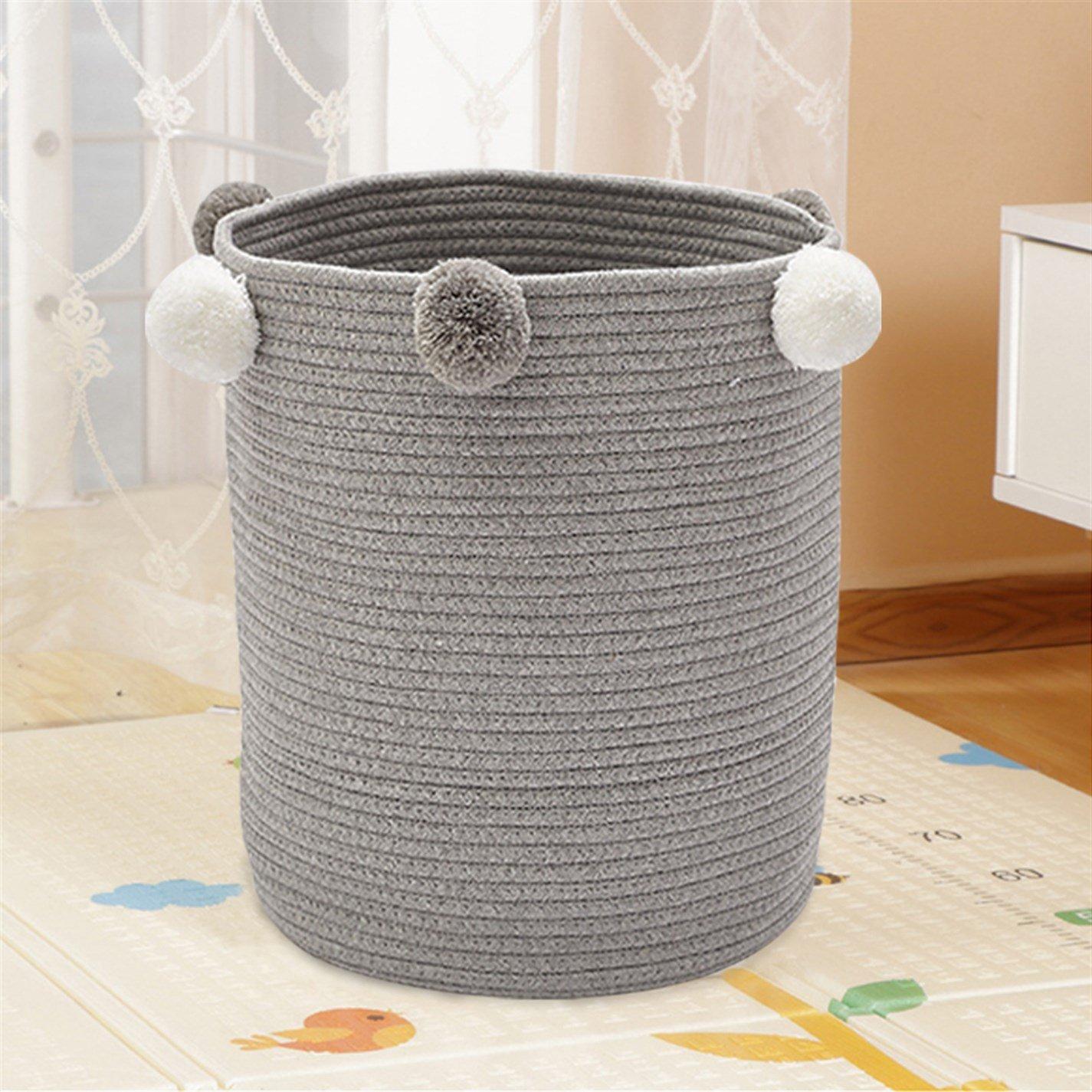 Grey - Kabinet UK - Cotton Rope Laundry Basket with Pom-Poms Grey - 6