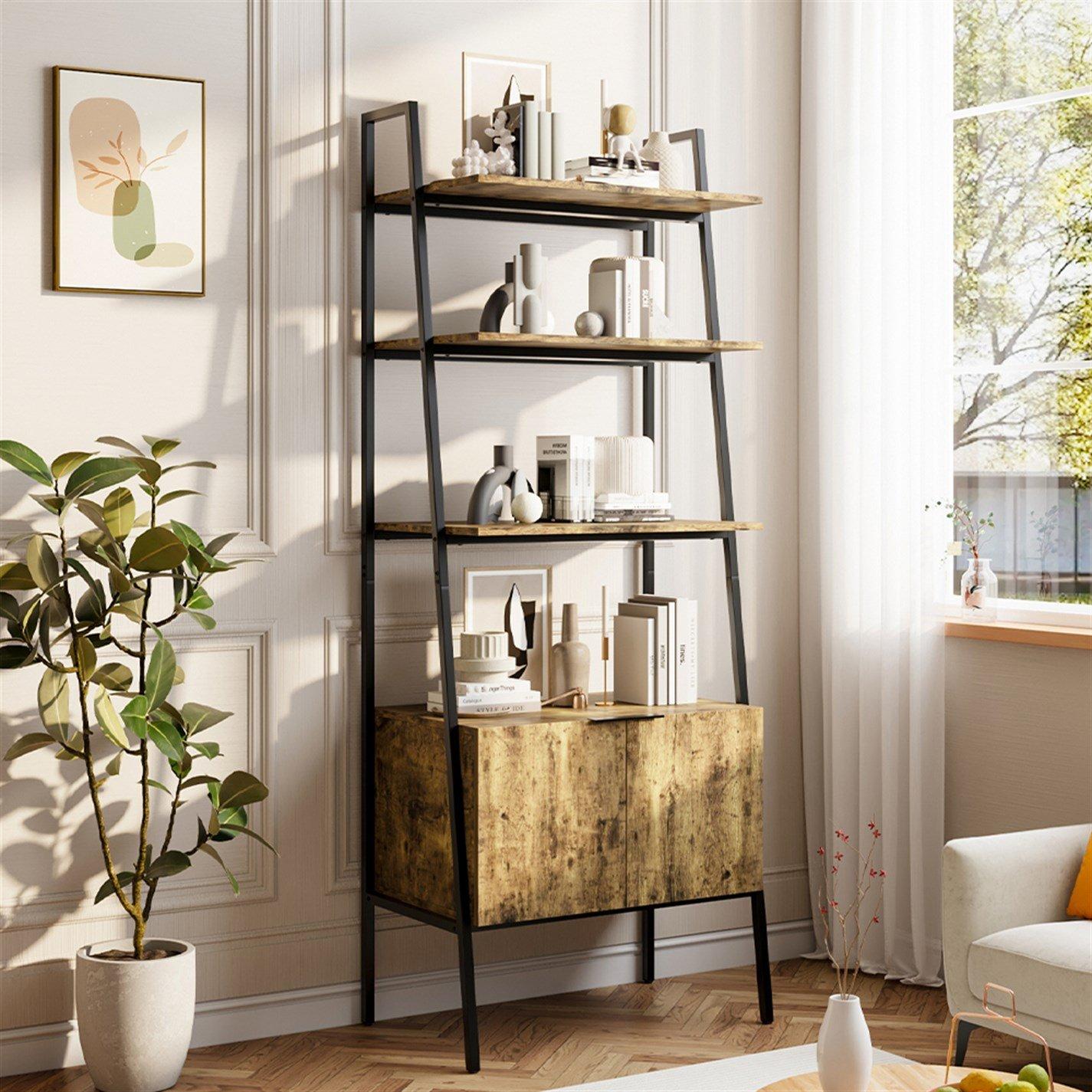 Brown - Kabinet UK - Industrial 3-Tier Bookshelf with Cabinet - 1