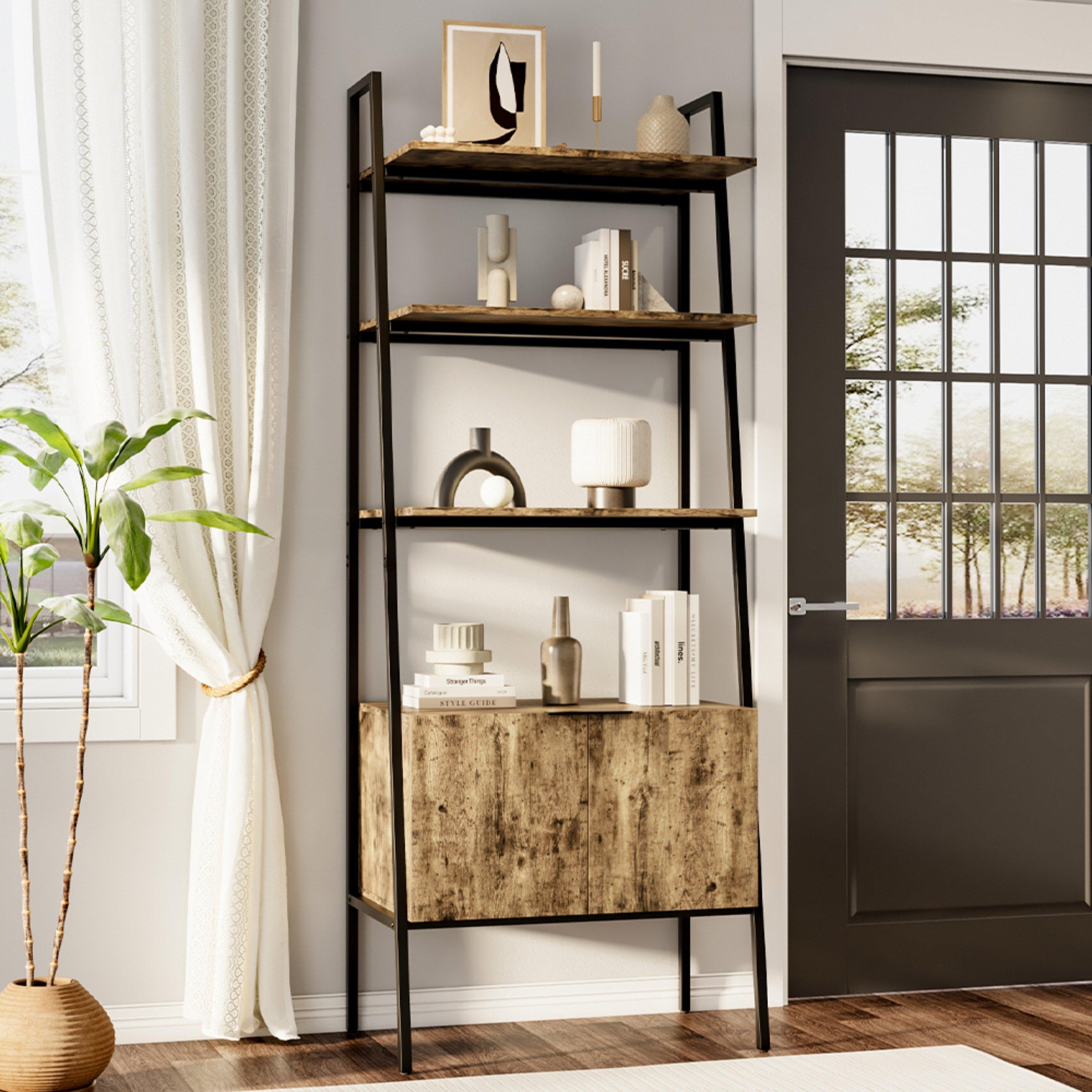 Brown - Kabinet UK - Industrial 3-Tier Bookshelf with Cabinet - 2