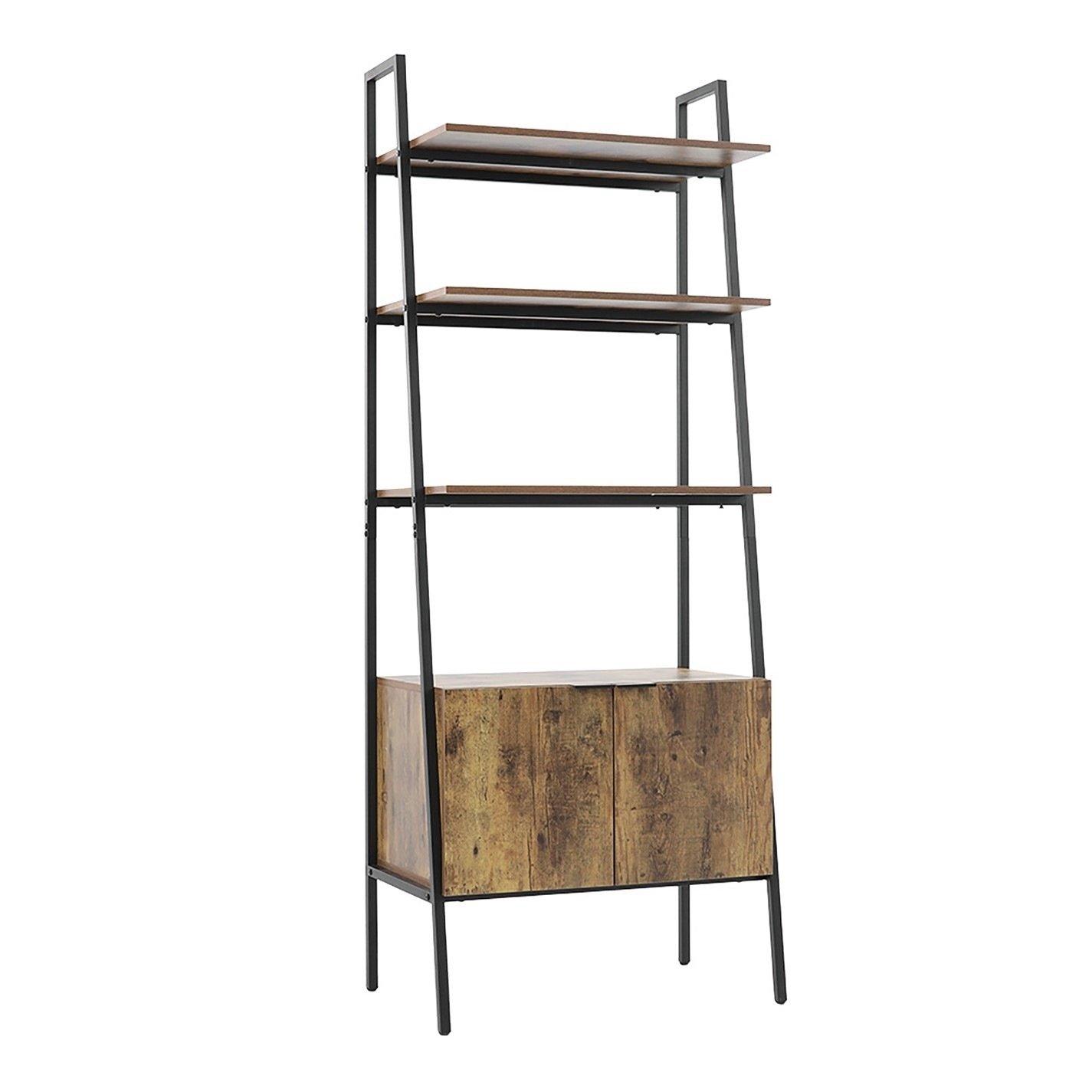 Brown - Kabinet UK - Industrial 3-Tier Bookshelf with Cabinet - 4