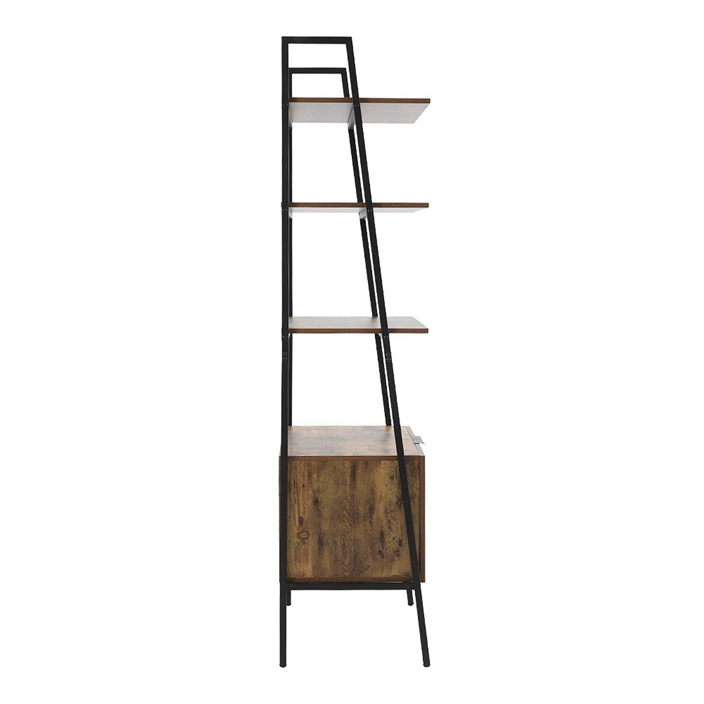 Brown - Kabinet UK - Industrial 3-Tier Bookshelf with Cabinet - 5