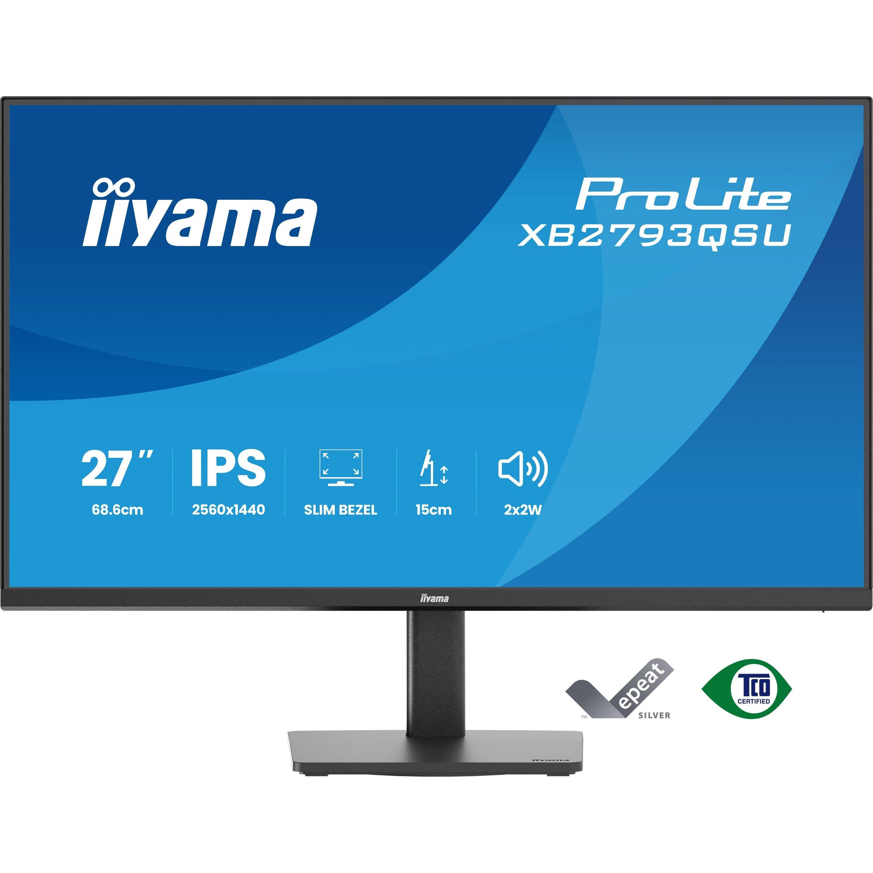 Black - iiyama - ProLite XB2793QSU-B1 27 Quad HD IPS 75Hz 1ms Height Adjustable Monitor with Speakers - 1