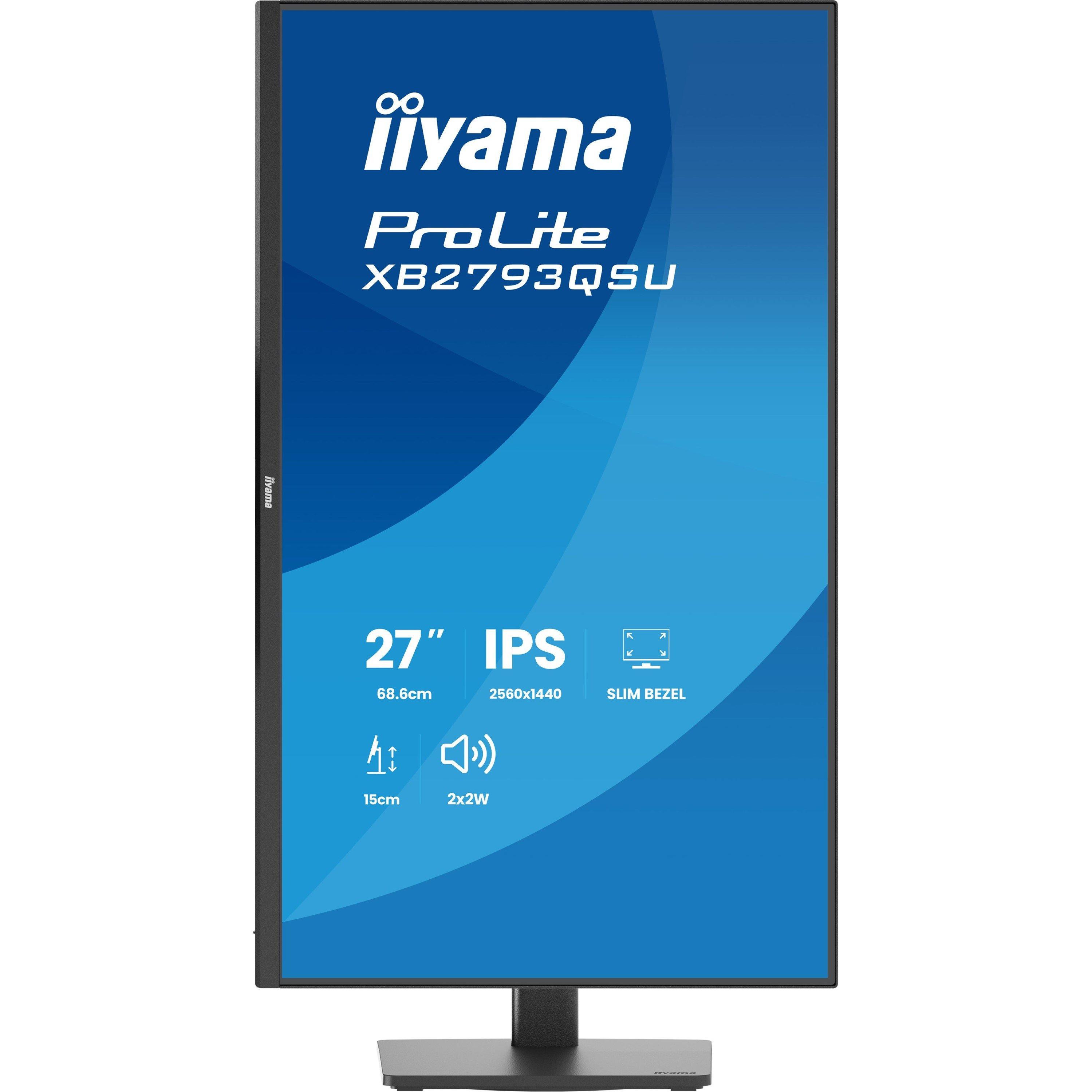 Black - iiyama - ProLite XB2793QSU-B1 27 Quad HD IPS 75Hz 1ms Height Adjustable Monitor with Speakers - 2