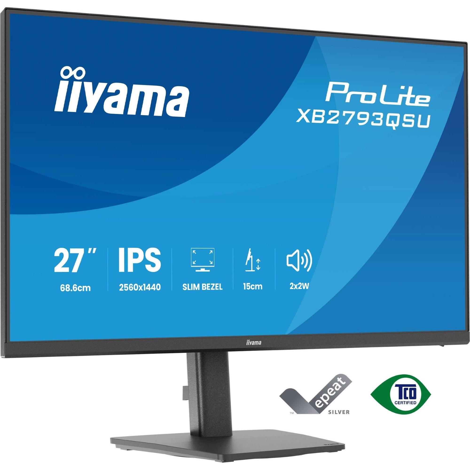 Black - iiyama - ProLite XB2793QSU-B1 27 Quad HD IPS 75Hz 1ms Height Adjustable Monitor with Speakers - 3