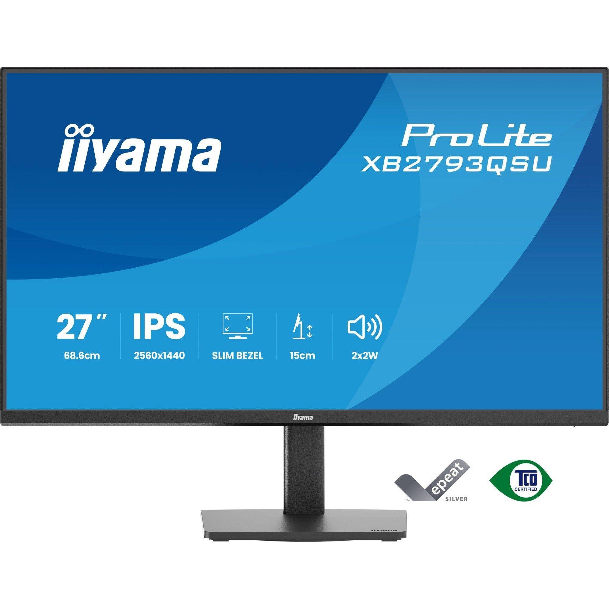 Black - iiyama - ProLite XB2793QSU-B1 27 Quad HD IPS 75Hz 1ms Height Adjustable Monitor with Speakers - 5